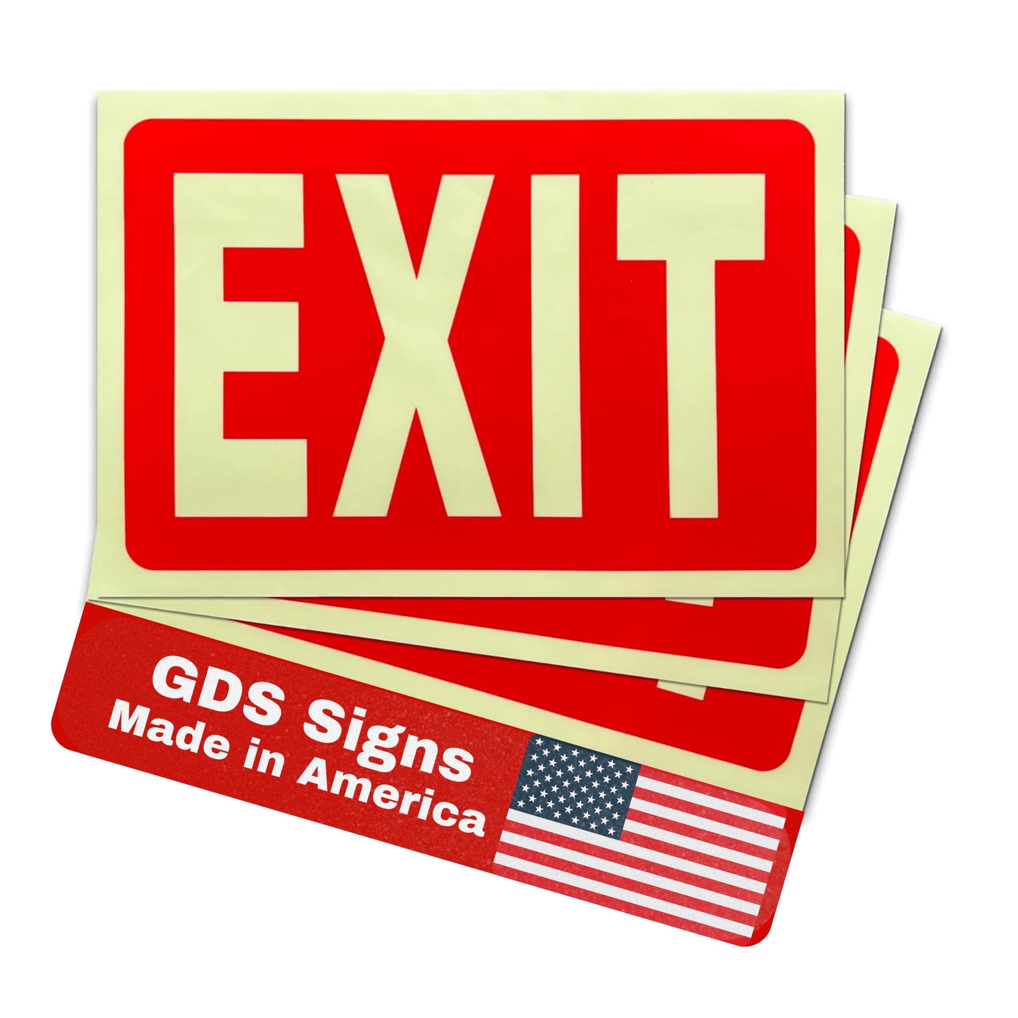 Glow in the Dark EXIT Signs - 3 Pack 7x10 Inch – Photoluminescent, Premium Vinyl, Protected with UV and Fade-Resistant Lamination, Indoor & Outdoor, for Business, Schools, Hospitals - Made in USA