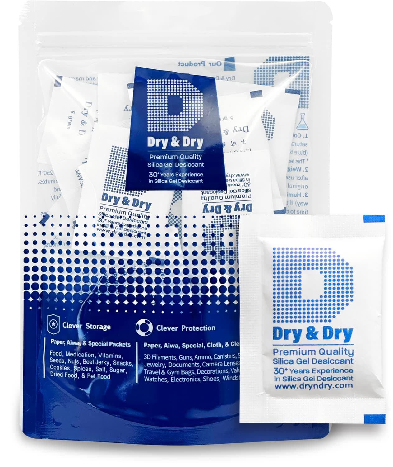 Dry & Dry 5 Gram [50 Packets] Silica Gel Packets Silica Gel Desiccants, Silica Gel Packs - Rechargeable Moisture Absorbers for Food Storage, Electronics, 3D Filament & Safes