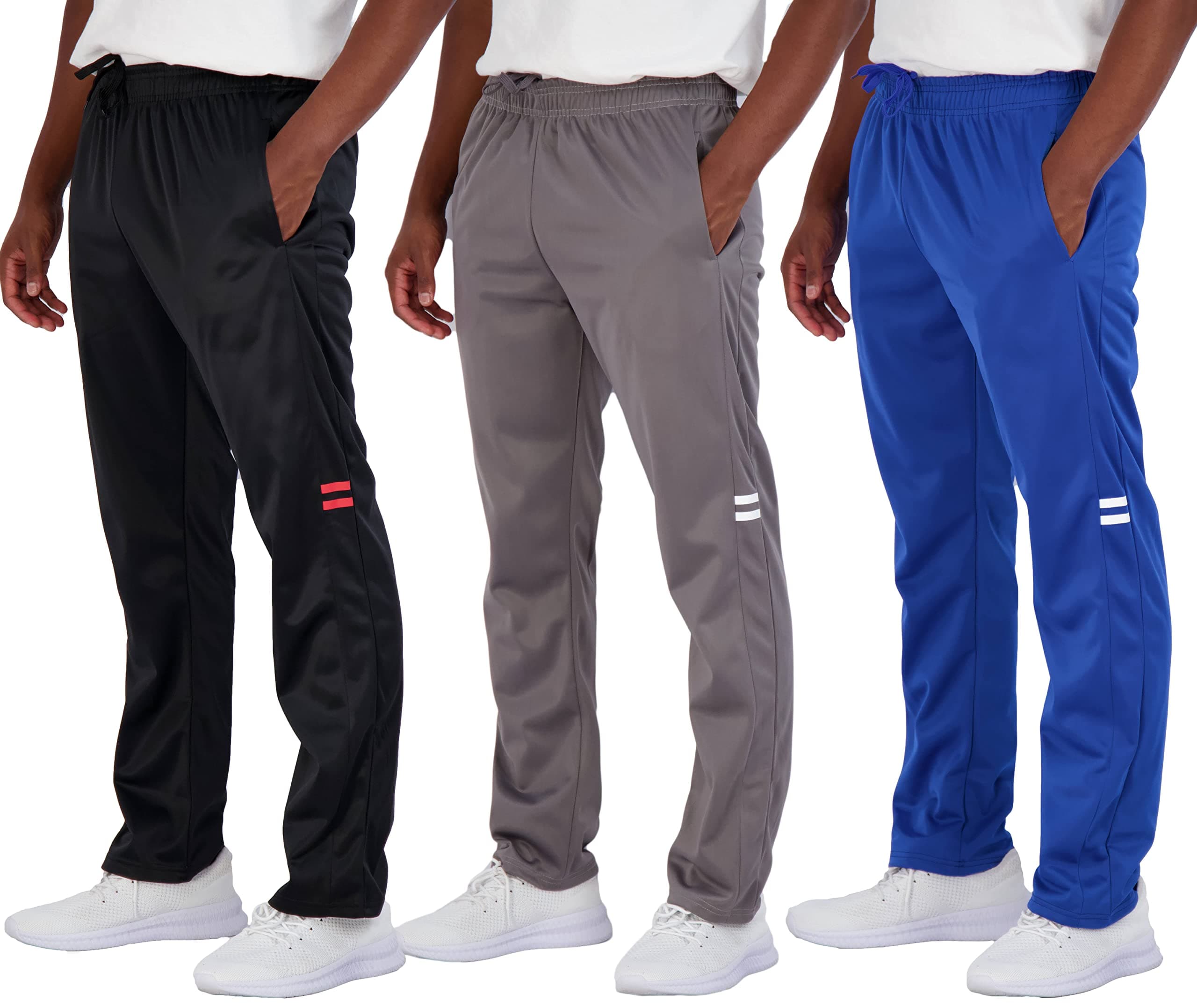 Real Essentials3 Pack: Men's Active Athletic Casual Tricot Open Bottom Sweatpants with Pockets (Available in Big & Tall)