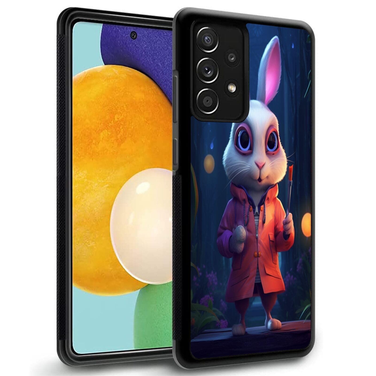 Phone Case for Samsung Galaxy A6 A60 A7 A71 A72 A73 A8 A8+ A9 A90 A91 4G/5G with Designer Rabbit-Art cc7 Design Slim Rubber Black Frame Shockproof