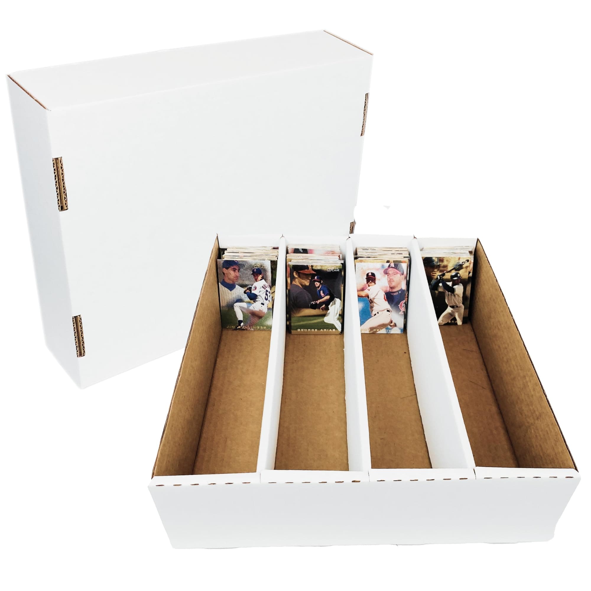 Max Protection 4 Row Trading Card Storage Box - 3200 ct Storage Box for Sports, Gaming, Baseball Cards - Durable White Corrugated Bulk Card Organizer Boxes 200 lb. - Made in USA (3 Boxes)