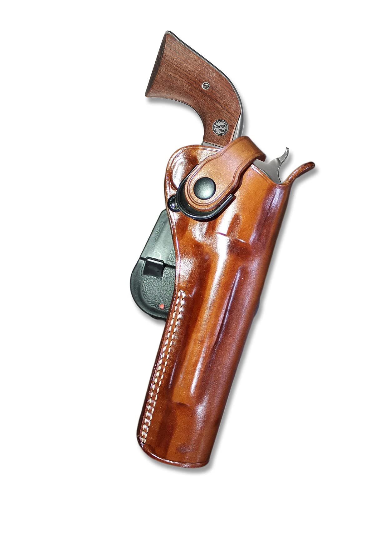 Leather Paddle OWB Revolver Holster with Retention Strap, Fits EAA Bounty Hunter Single Action Revolver 22LR/22WMR 6.75" BBL, R/H Draw, Brown Color #1827#
