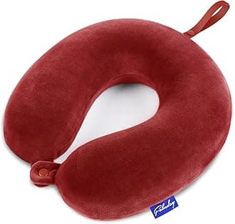 Neck Pillows for Travel - Airplane Pillow for Long Flight with Attachable Snap Strap Washable Cover, Memory Foam Travel Rest Pillow for Airplanes, Plane, Neck Support for Adults Red