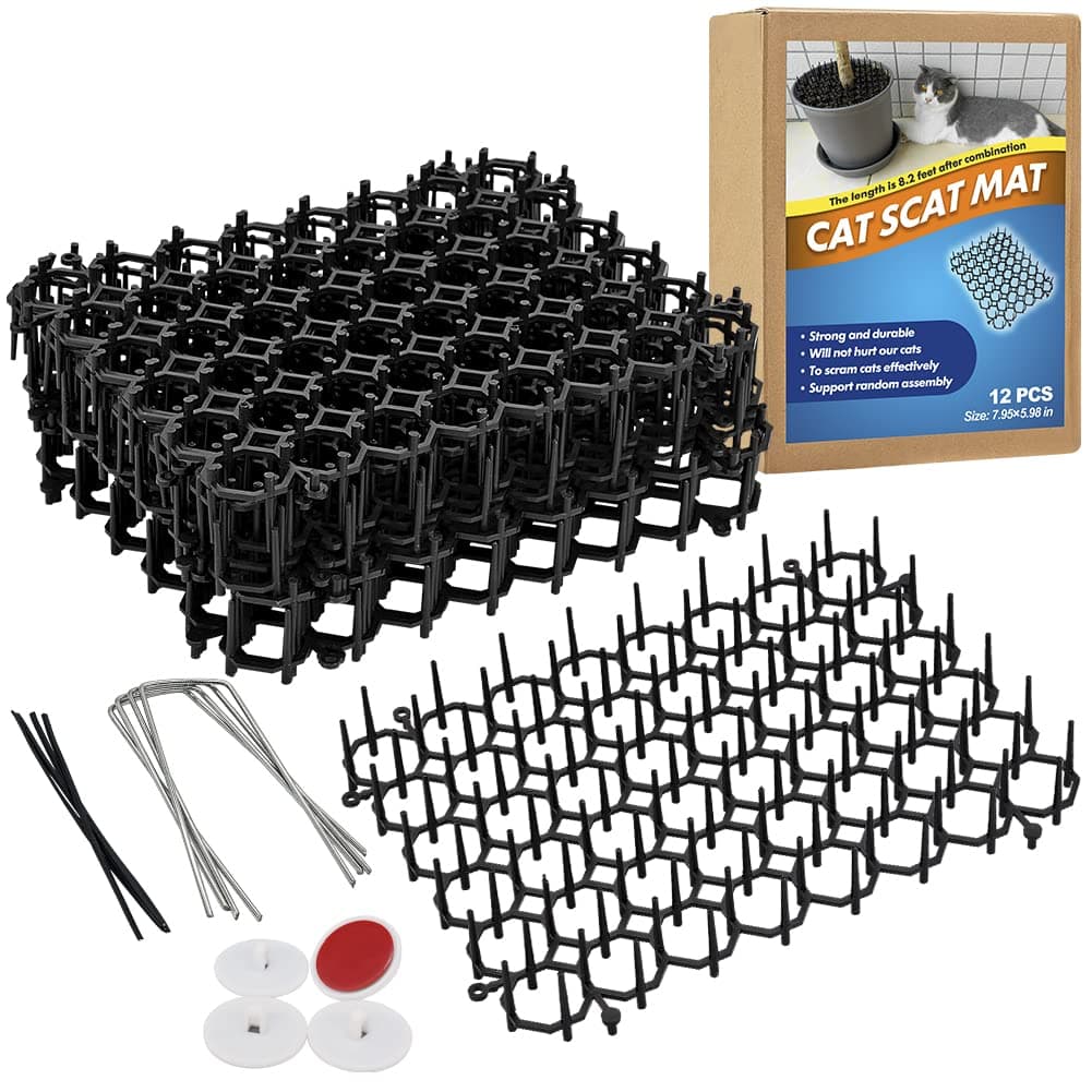 Ley's 12 Pack Cat Deterrent Mat, 6 x 8 in Scat Mat with Spikes, Keep Cats Away from Plants, Indoor Furniture & Outdoor Garden Fence – Pet Repellent Barrier