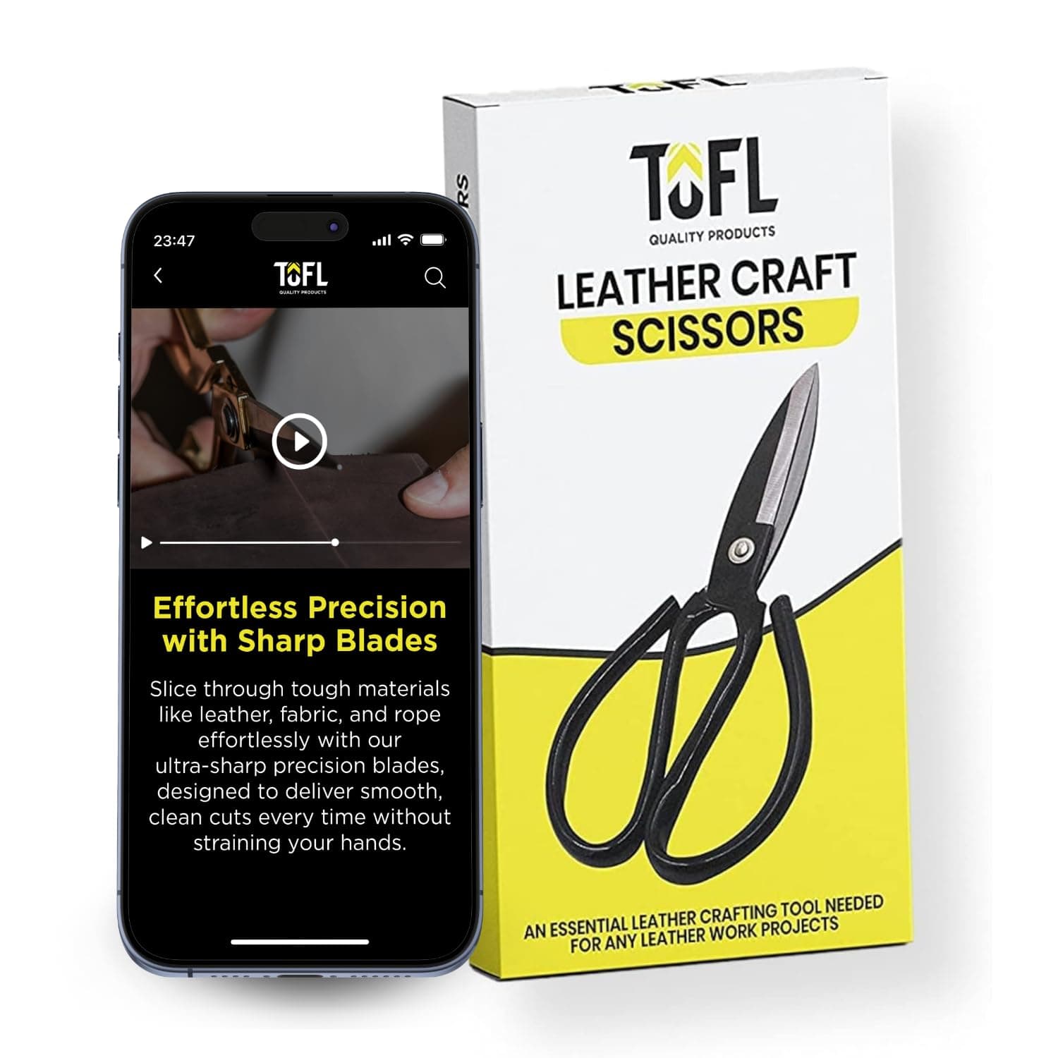 TOFL Leather Craft Scissors - Heavy Duty Shears for Cutting Thick Hide Material - Magnesium Steel Multipurpose Crafting Tool - TPU Handle, Comfortable Grip - Compact Design, Large Opening - 7.3 Inches