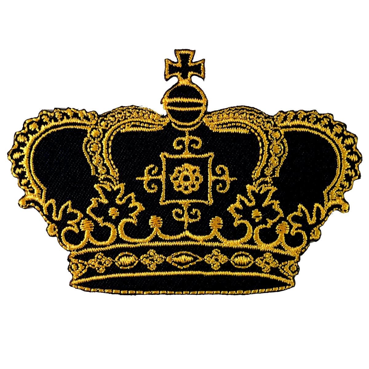 Crown Imperial King Queen Embroidered Iron on Patch, Black, Size : 2.6" x 3.75" (H x W)