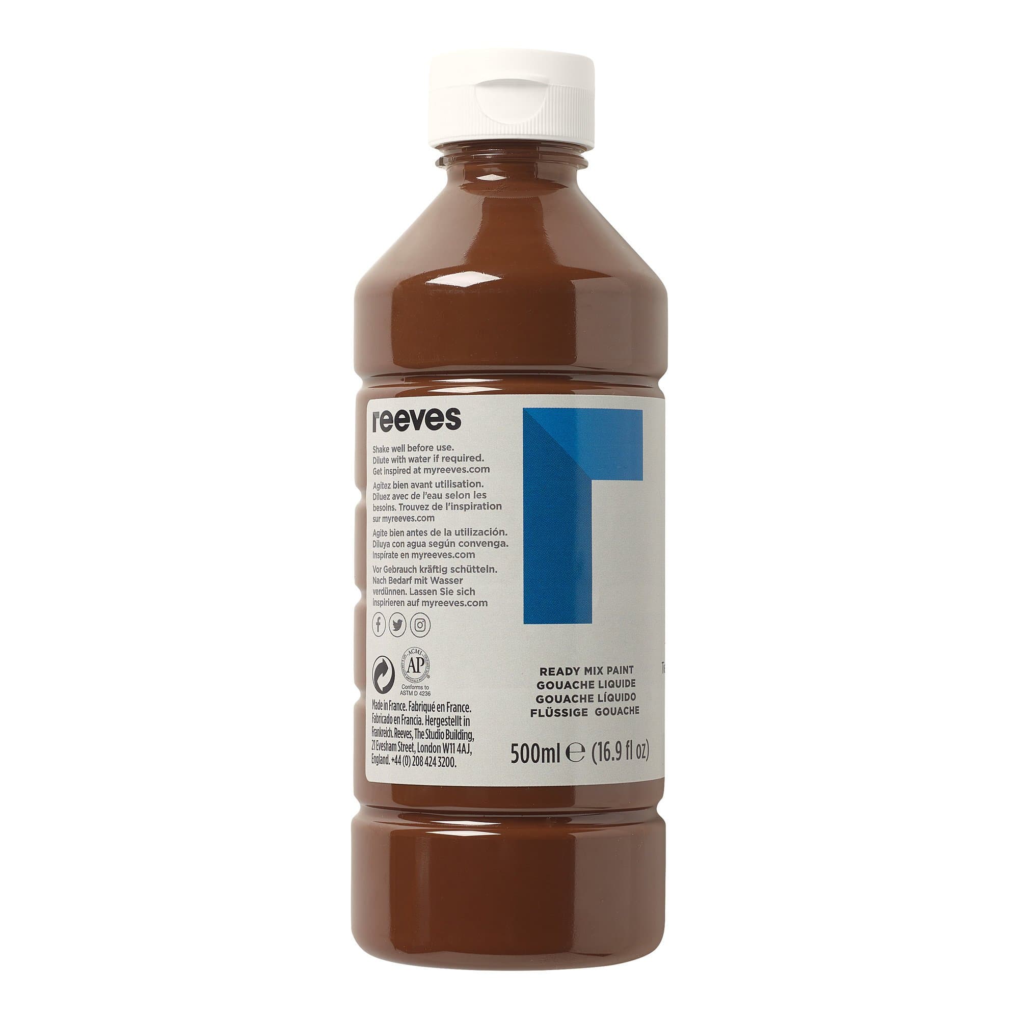 Reeves Ready Mix Paint, Burnt Umber, 500 ml
