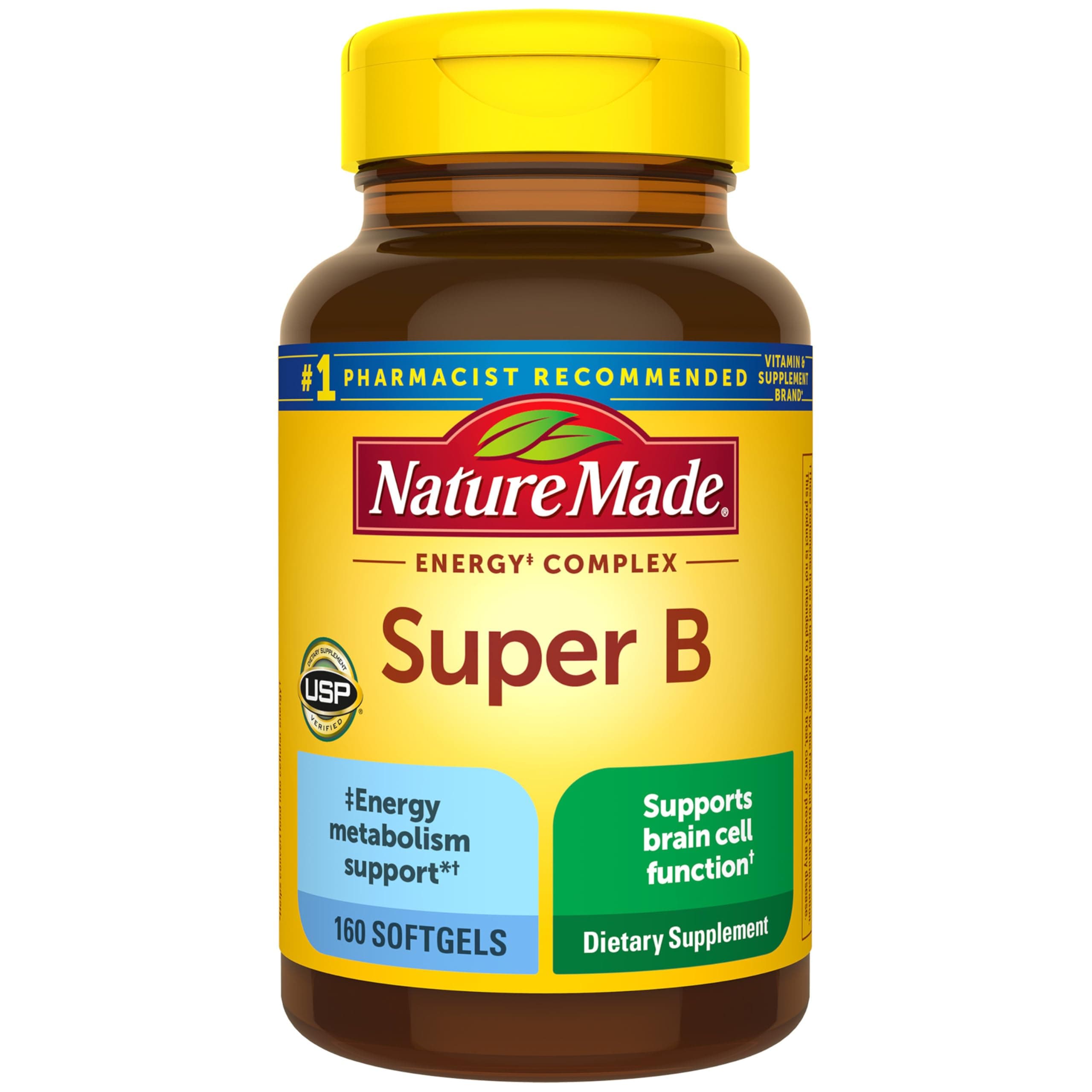 Nature Made Super B Energy Complex, Dietary Supplement for Brain Cell Function Support, 160 Softgels, 160 Day Supply (Packaging May Vary)