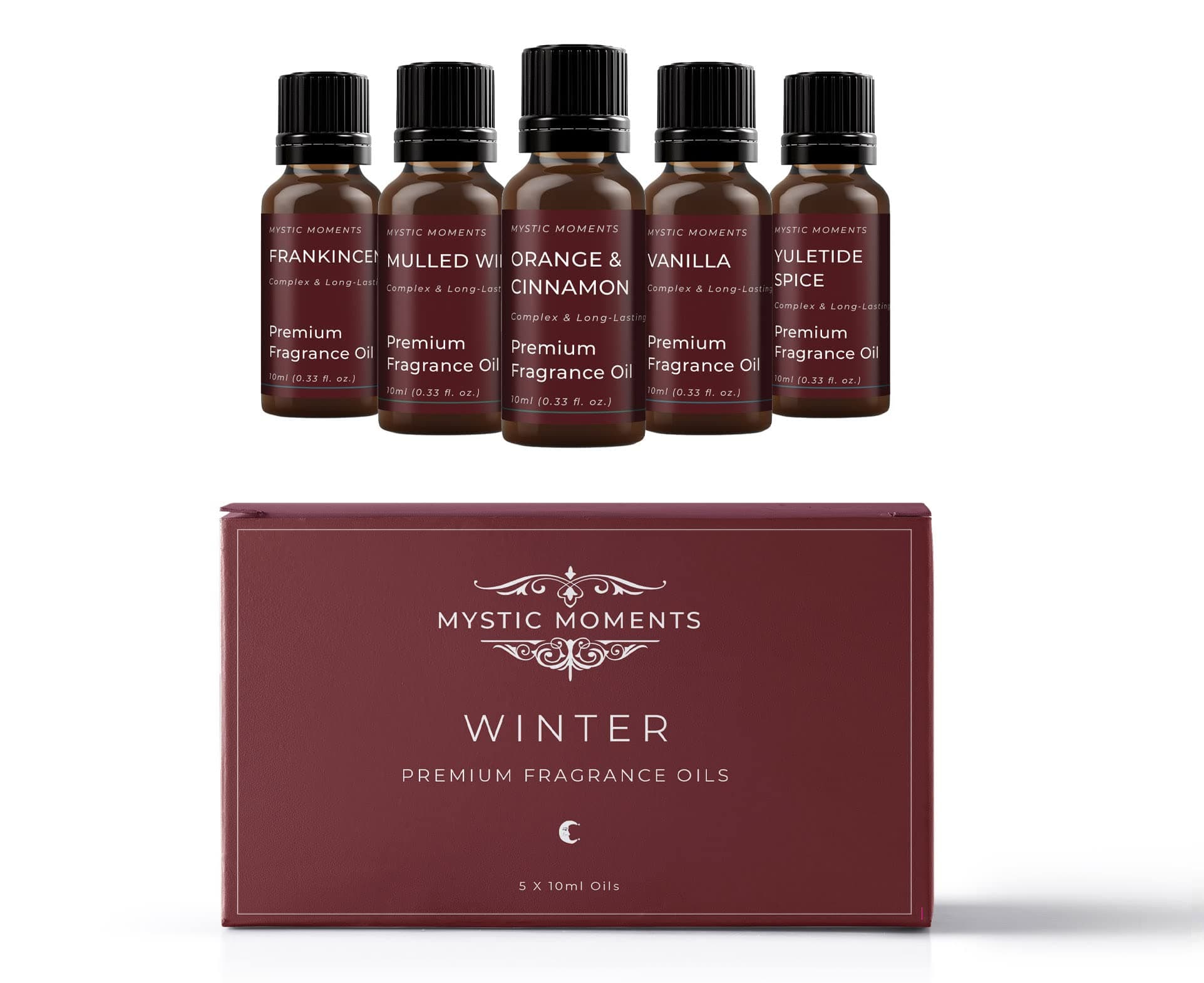 Winter Fragrant Oil Starter Pack | 5 x 10 ml Premium Aromatic Oils | Frankincense, Mulled Wine, Orange & Cinnamon, Vanilla & Yuletide Spice for Candles & Crafts