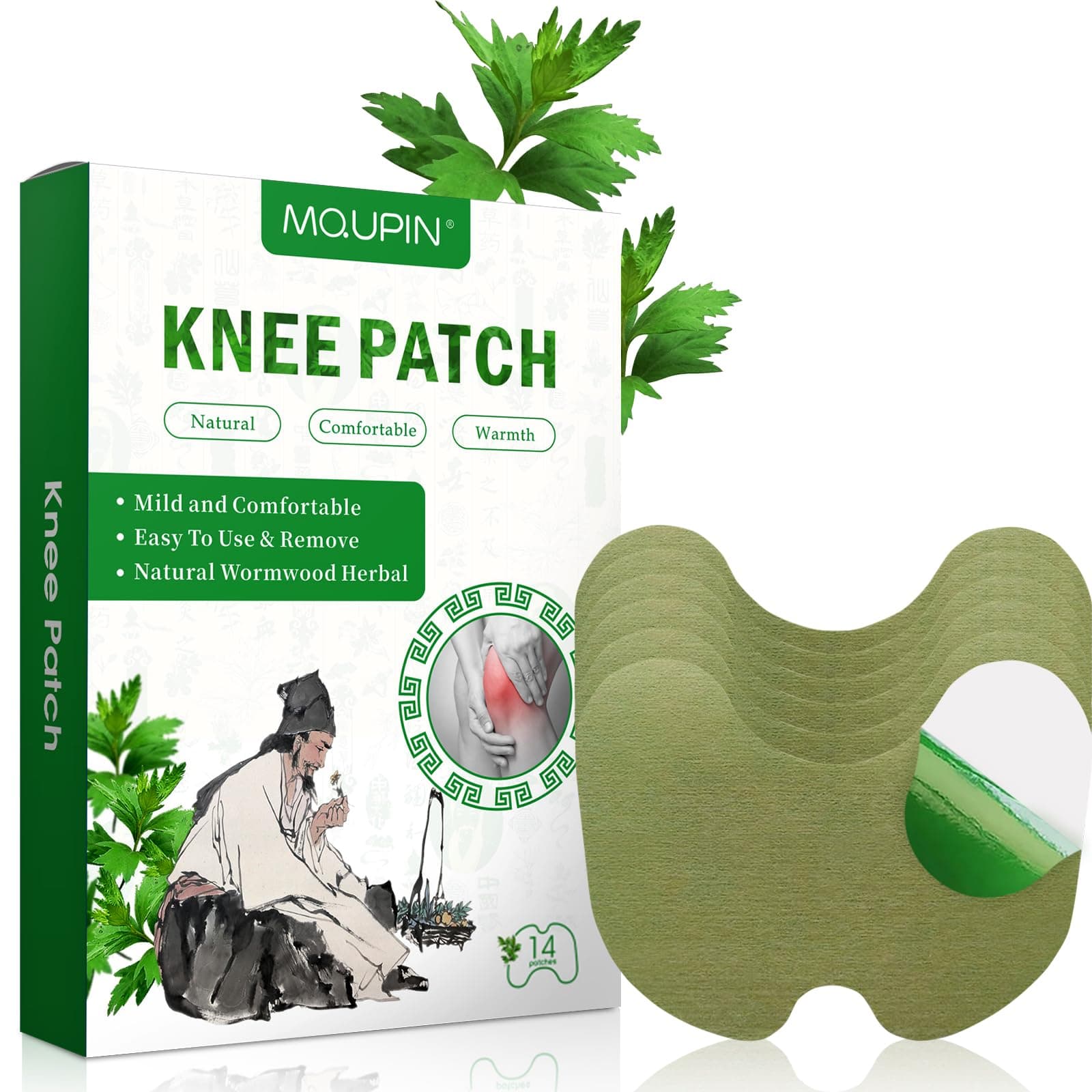 MQUPIN 14 Pcs Knee Patches, Natural Knee Patch for Bone On Bone, for Back, Neck, Shoulder, Waist