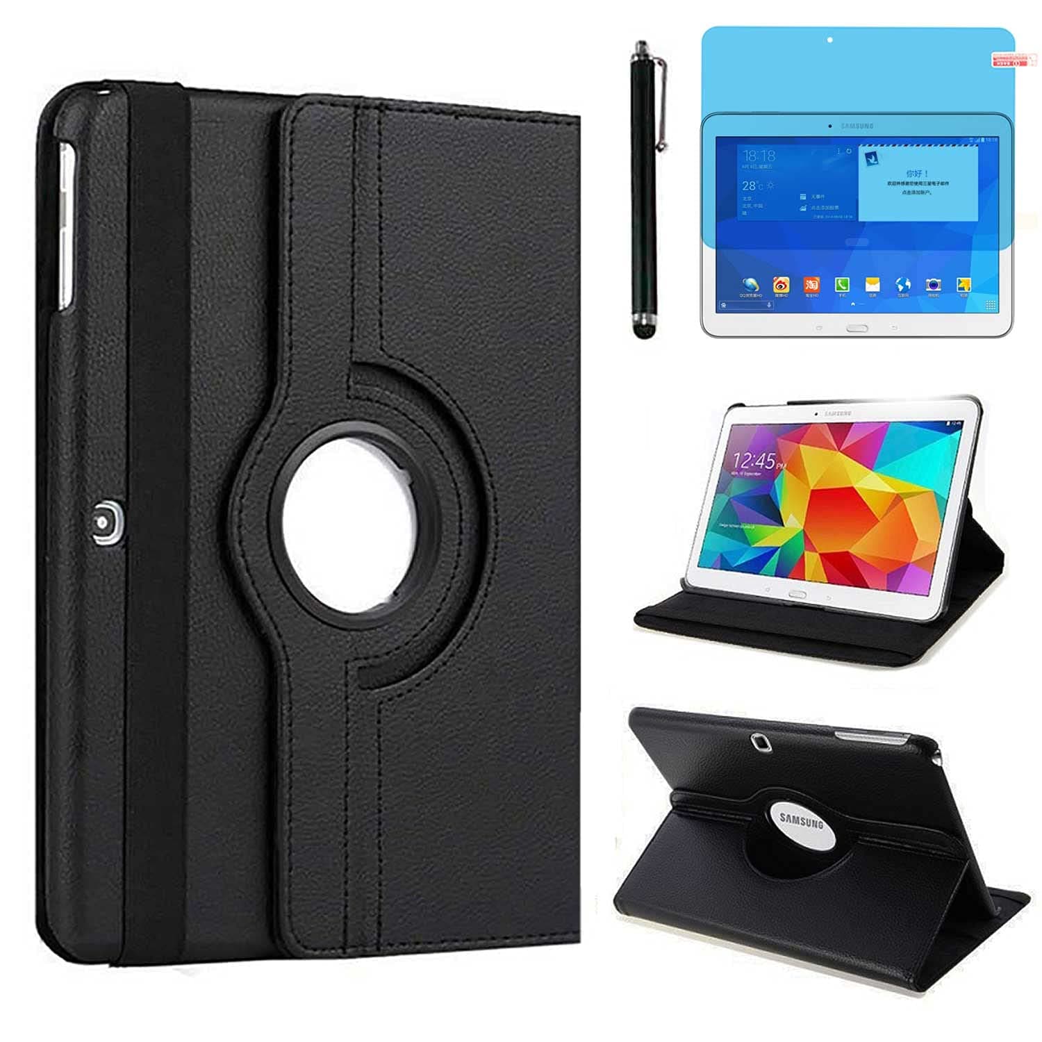 Case for Samsung Galaxy Tab 4 10.1 inch 2014 (SM-T530 T531 T535 T537) - 360 Degree Rotating Stand Case Full Protective Smart Cover,with Stylus Pen,Screen Film (Black)