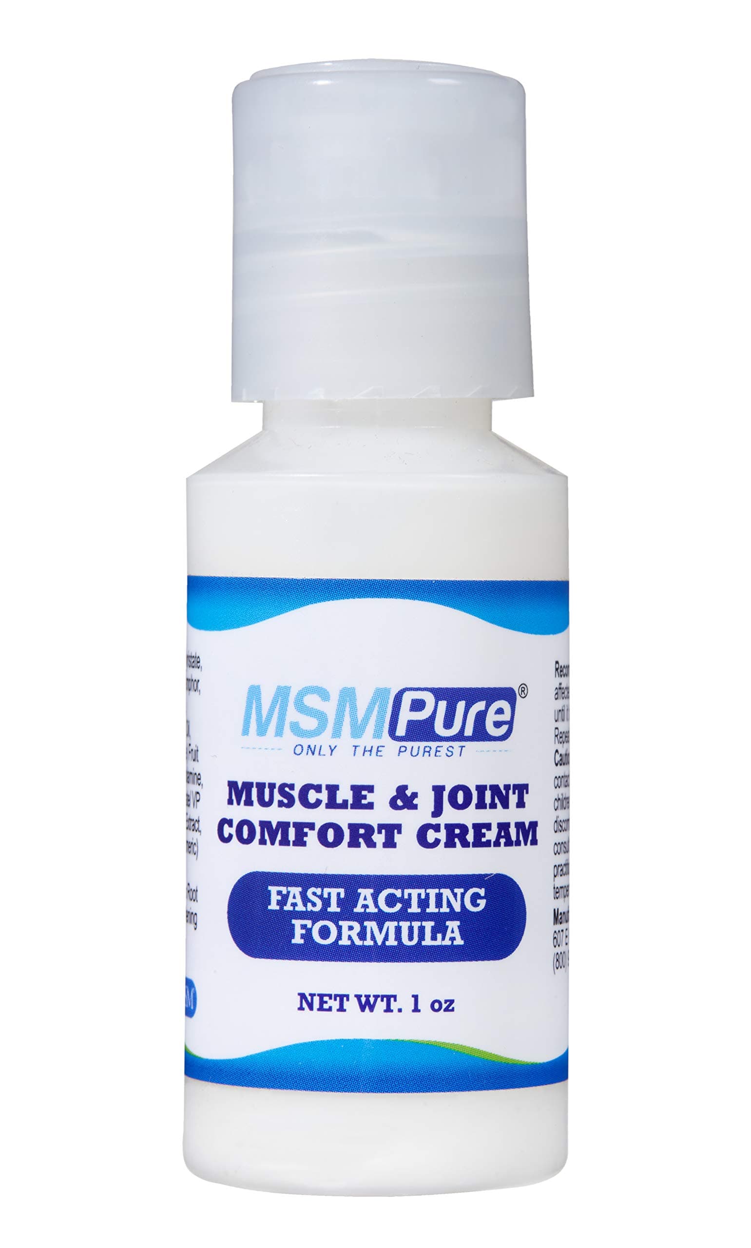 MSMPure Maximum Strength MSM Cream – 1 oz Travel Size, Fast-Absorbing, Non-Staining Formula for Joint & Muscle Comfort and Flexibility – US-Sourced MSM