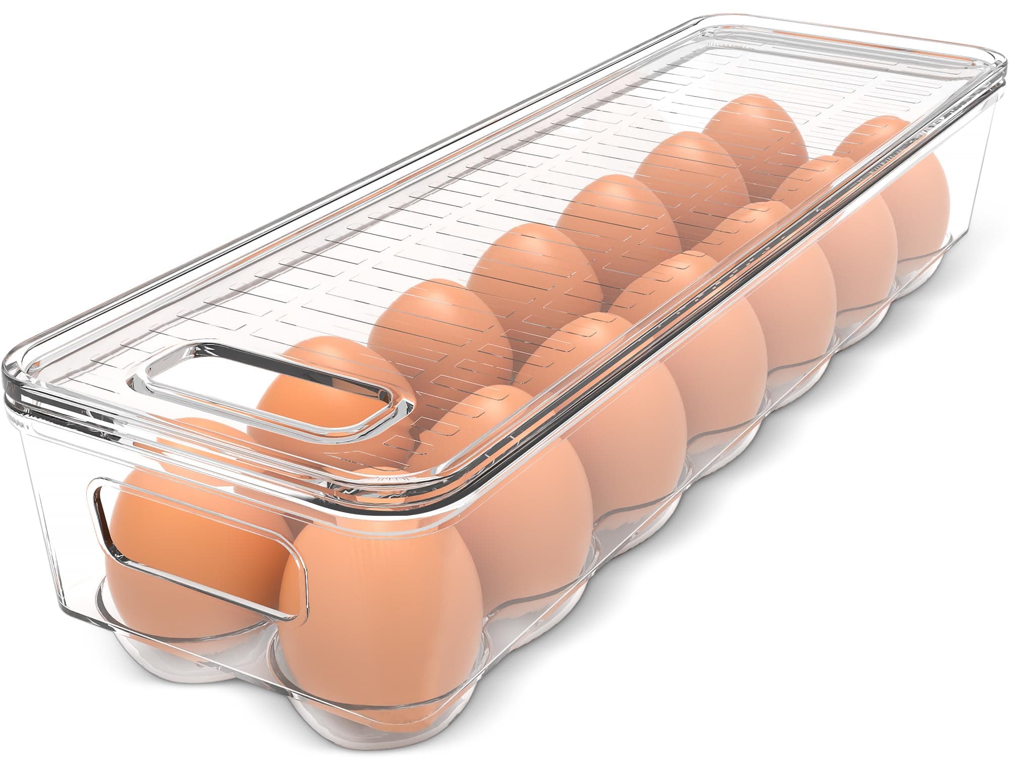 Utopia Home Egg Container With Lid and Handle for Refrigerator - Pack of 1 - Clear Stackable Egg Holder for Kitchen Storage and organization