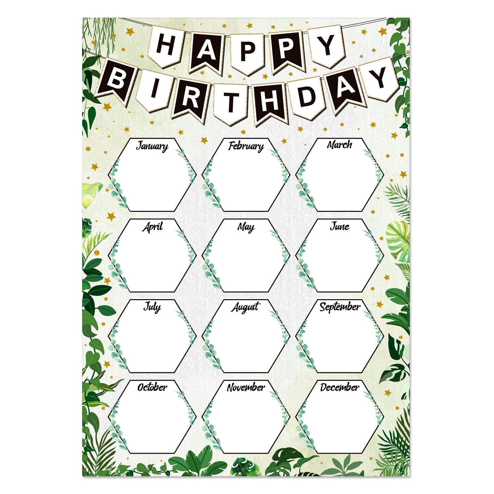 Fsaoor Birthday Chart for Classroom - Boho Greenery Birthday Poster Chart Reusable Happy Birthday Calendar Laminated Classroom Bulletin Board Decorations Back to School Teacher Supplies