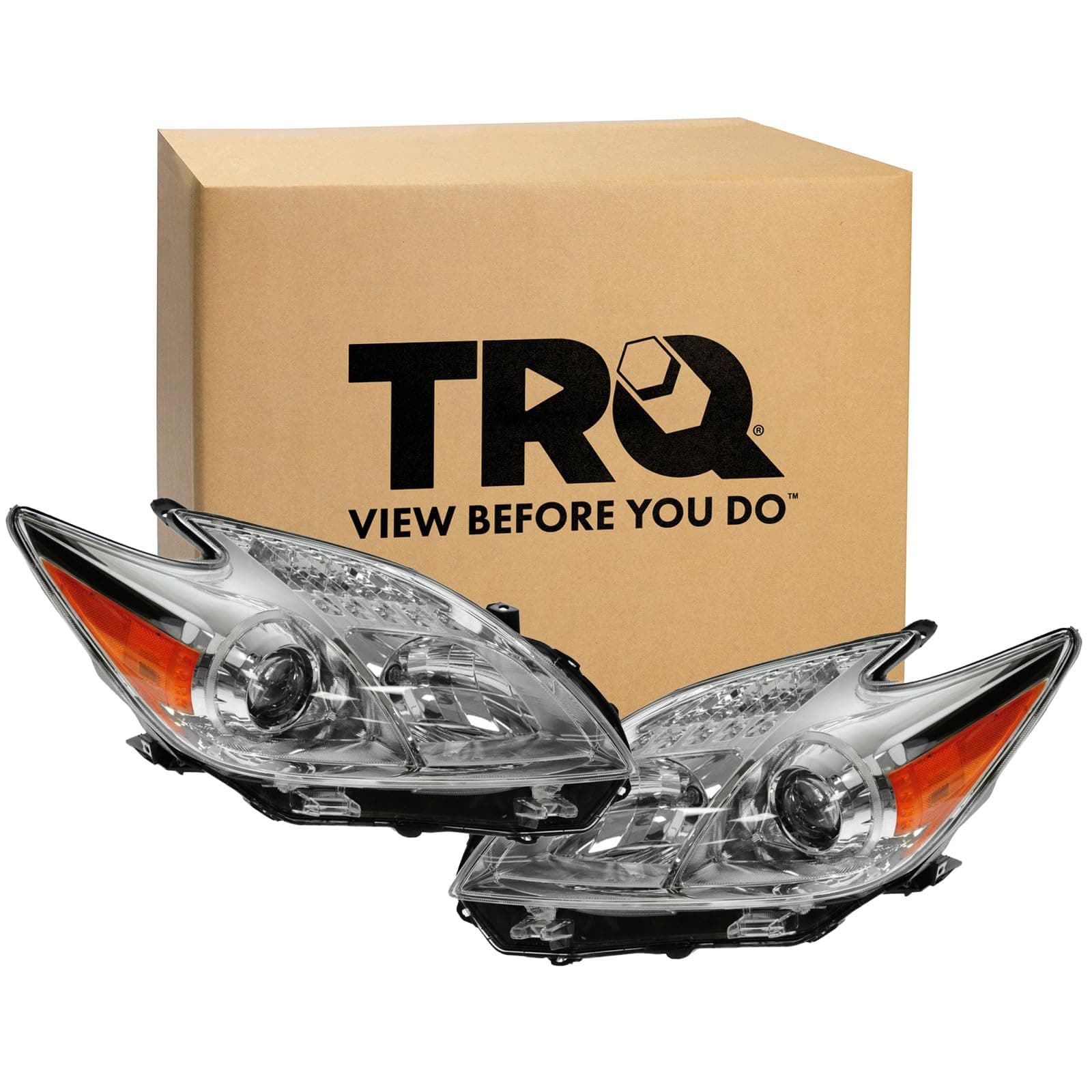 TRQ Driver & Passenger Side Headlight Assembly Set Headlights Driver & Passenger Side Compatible with 2012-2015 Toyota Prius TO2518134 TO2519134