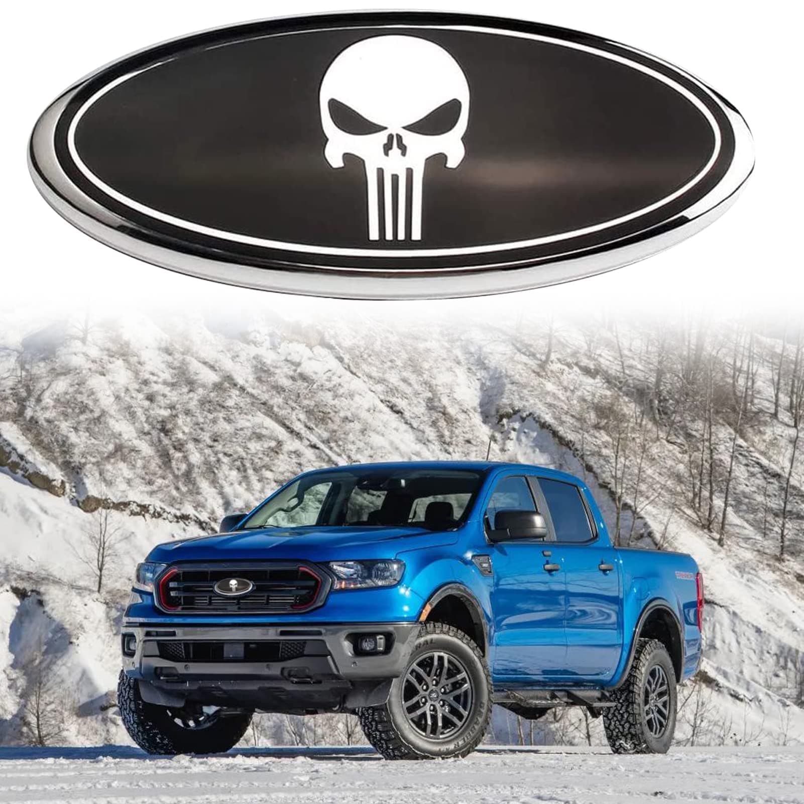 - Front Grille Rear Tailgate Skull Emblem - 9" Oval Badge Name Plate Fit for 2004-2014 F150, 2005-2007 F250 F350, 11-16 Explorer, 11-14 Edge, 06-11 Range, 07-14 Expedition(Black)