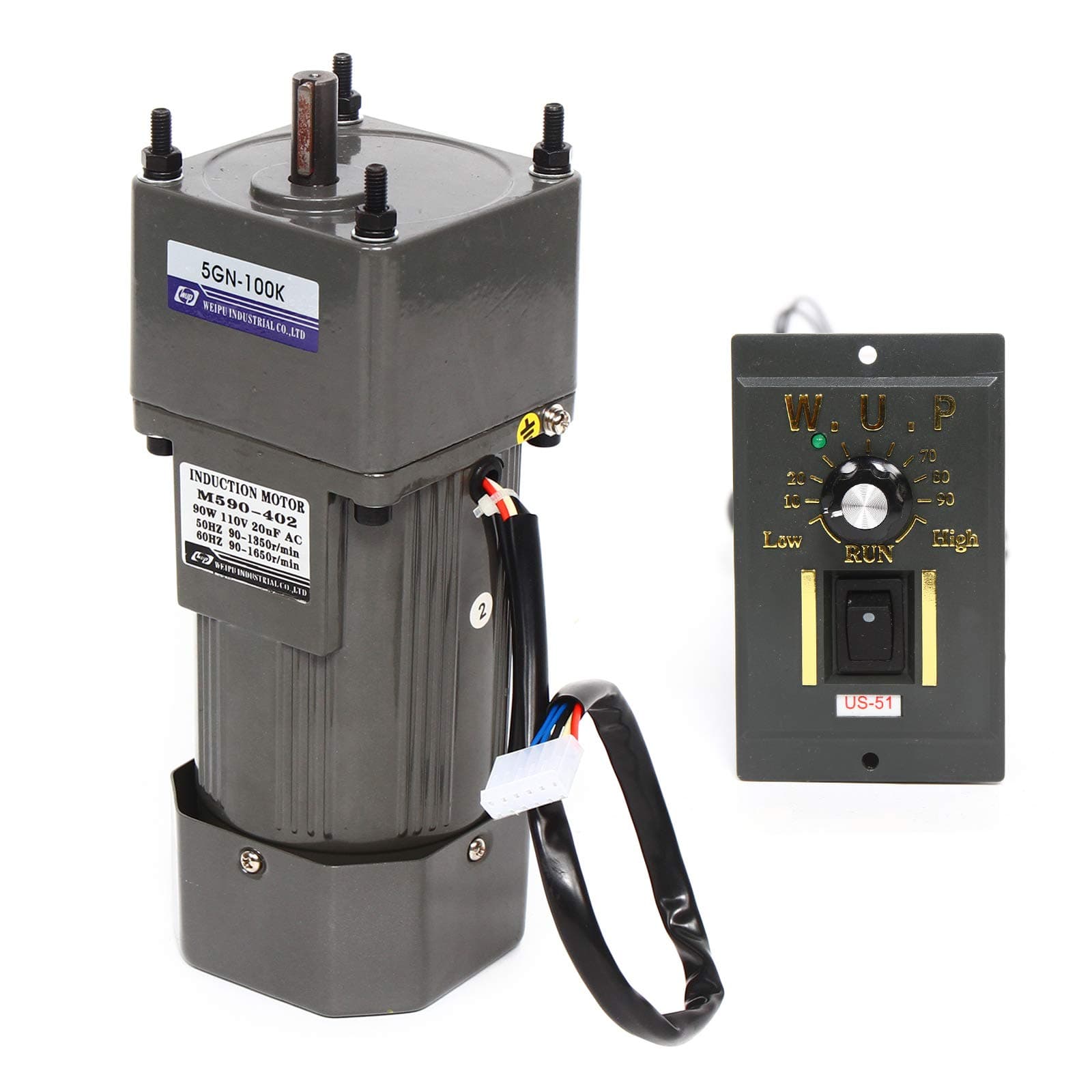 Variable Speed Gear Reduction Motor, 110V AC Gear Motor Single-Phase High Torque Electric Gear Reducer Motor with Speed Controller 0-13.5RPM 90W 100K(Reduction Ratio 1:100)