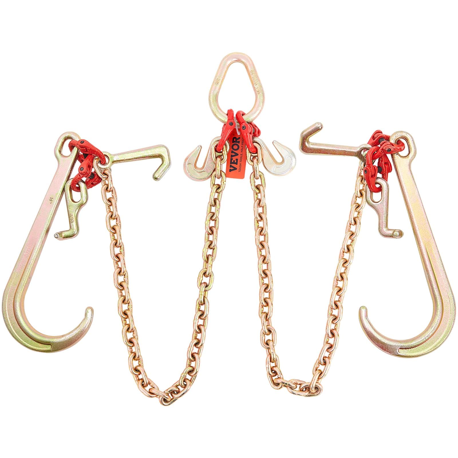 VEVORV-Chain Bridle, 9620 lbs Working Load Limit, 5/16'' x 3' G80 Tow Chain with RTJ Cluster Hooks, DOT Certified, Galvanized Coating Manganese Steel & D-Shackle, for Lifting & Moving Activities