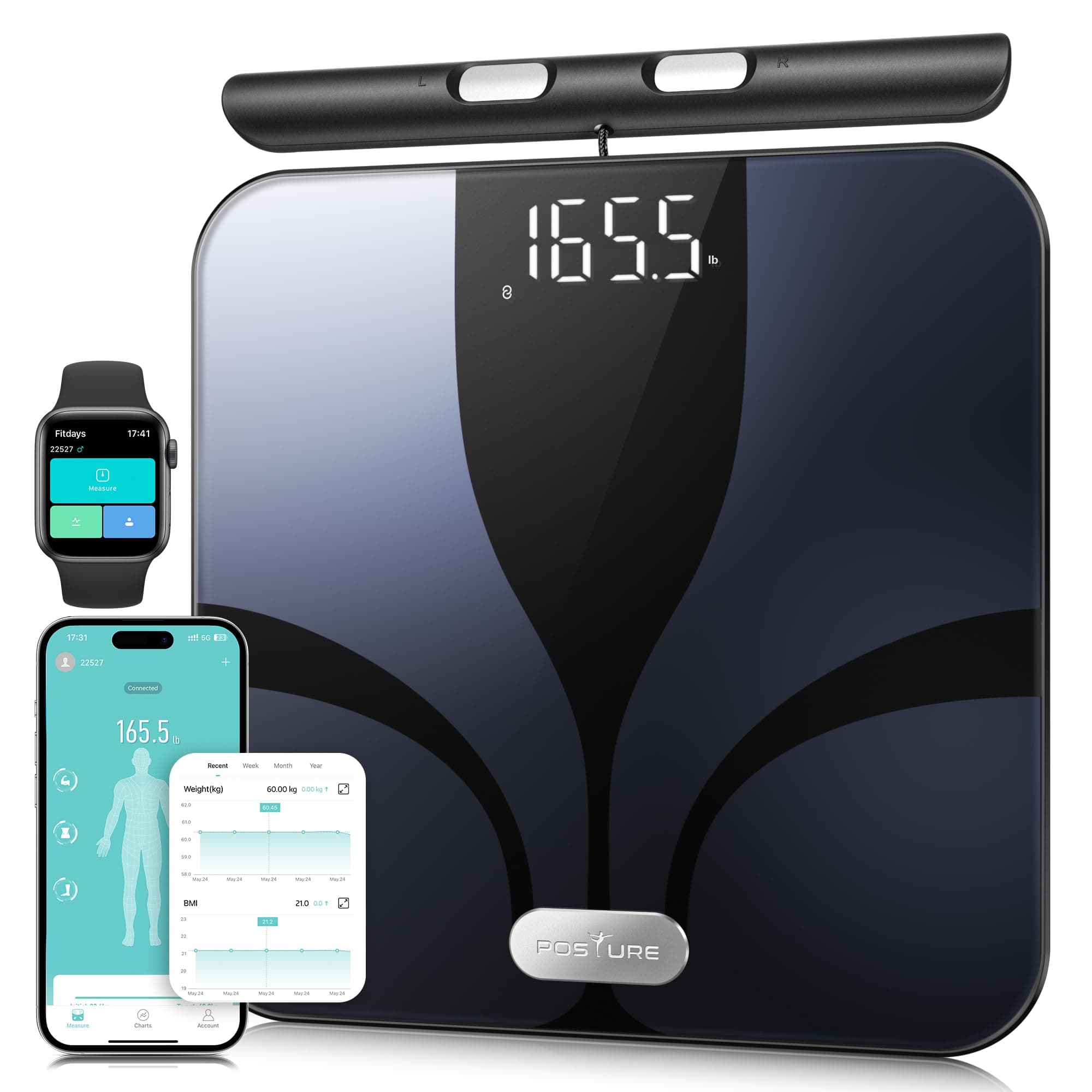Smart Scales for Body Weight 8 Electrodes & Bluetooth - Weight, Fat, BMI, Muscle,Digital Bathroom Scales, Full Body Composition Analyzer, Voice Prompt, High Precision up to 180 kg /28 st