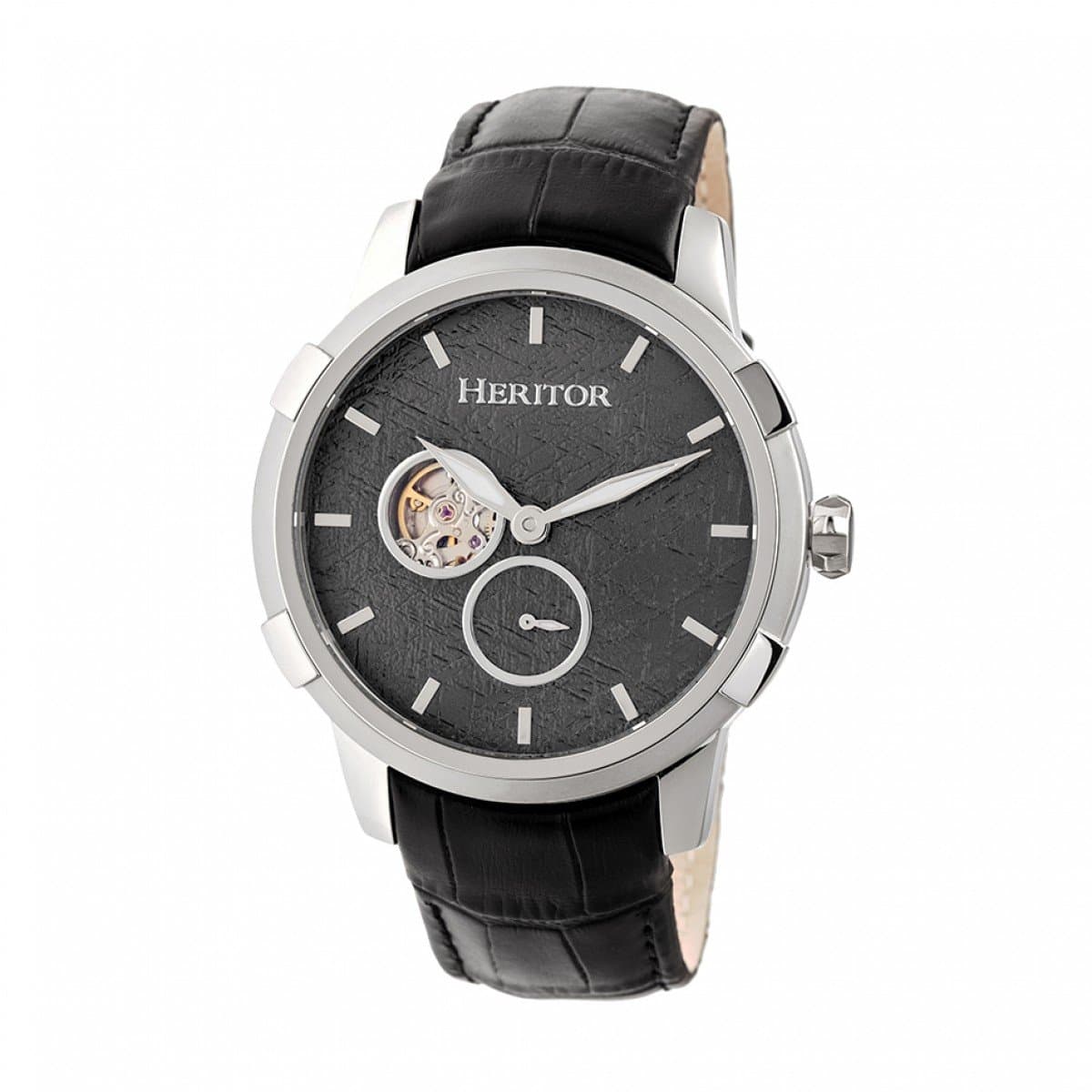Heritor Automatic Callisto Semi-Skeleton Leather-Band Watch - Silver/Grey