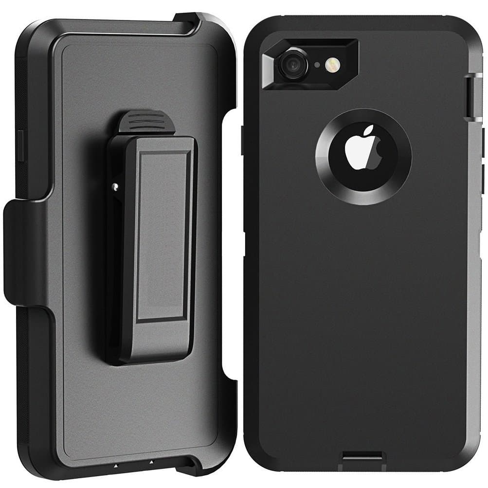 iPhone 8 Plus Case, LongRise Shockproof Robost 4 Layer Rugged Case Compatiable with iPhone 7 Plus & iPhone 8 Plus with Belt Clip Holster Stand(Black)