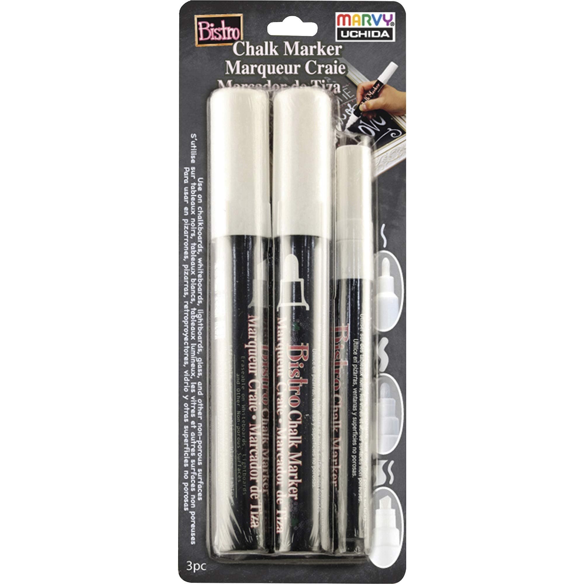 UCHIDA 48023-3A Bistro Chalk Marker, 3 Tip Sizes, White