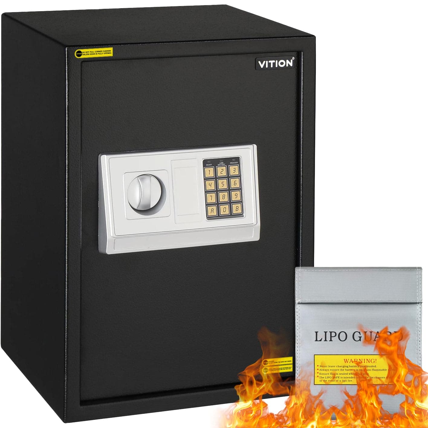 VITION Safe Box with FireProof Bag, Fire Resistant Large Home Office Steel Security Safe Box with Programmable Digital Keypad Lock, Removable Shelf - Size 50x35x30cm