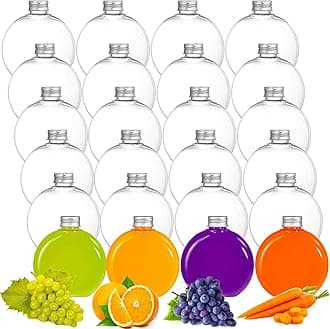 Elsjoy 24 Pack 10 Oz Plastic Bottles With Caps, Small Flask Reusable Round Flat Containers, Mini Juice Disposable Beverage Container for Alcohol, Leak Proof