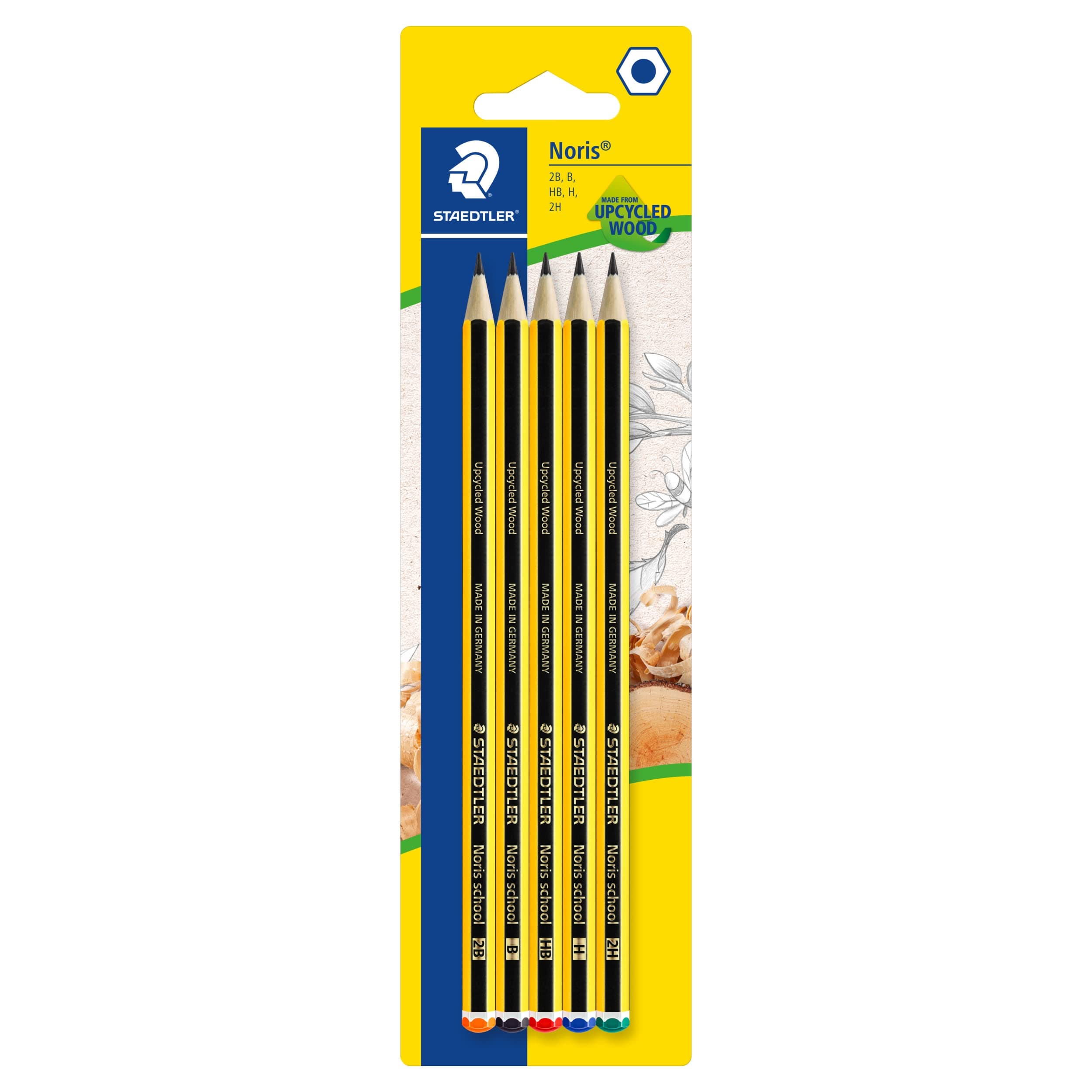 STAEDTLER 121-S BK5D Noris School Graphite Pencils - Assorted Degrees, 2B, B, HB, H, 2H (Pack of 5)