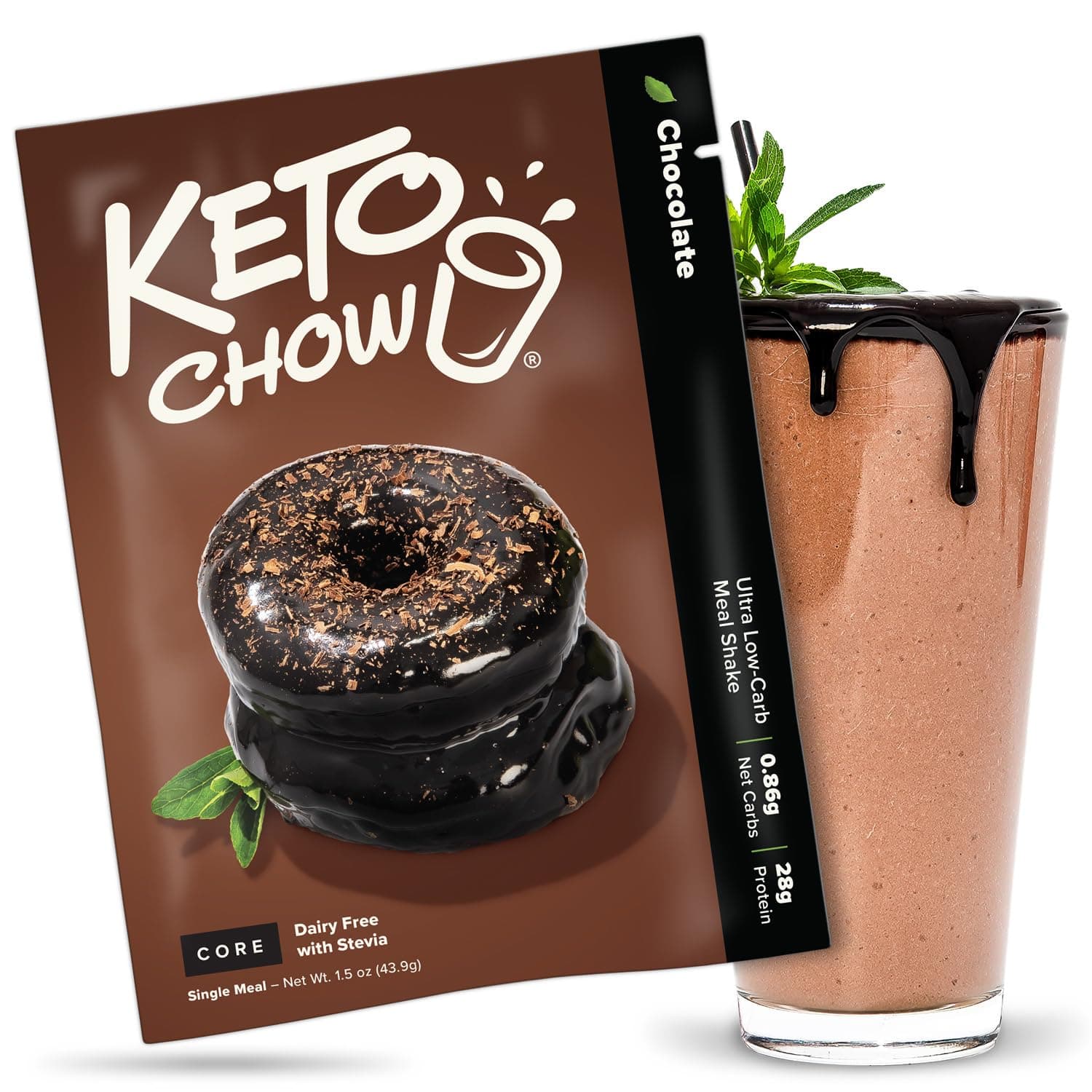 Chocolate Core (w/Stevia) - Keto Meal Replacement Shake Powder - Nutritionally Complete - Low Carb - Delicious Easy Meal Substitute - Protein Rich & Dairy Free - Single Meal Serving