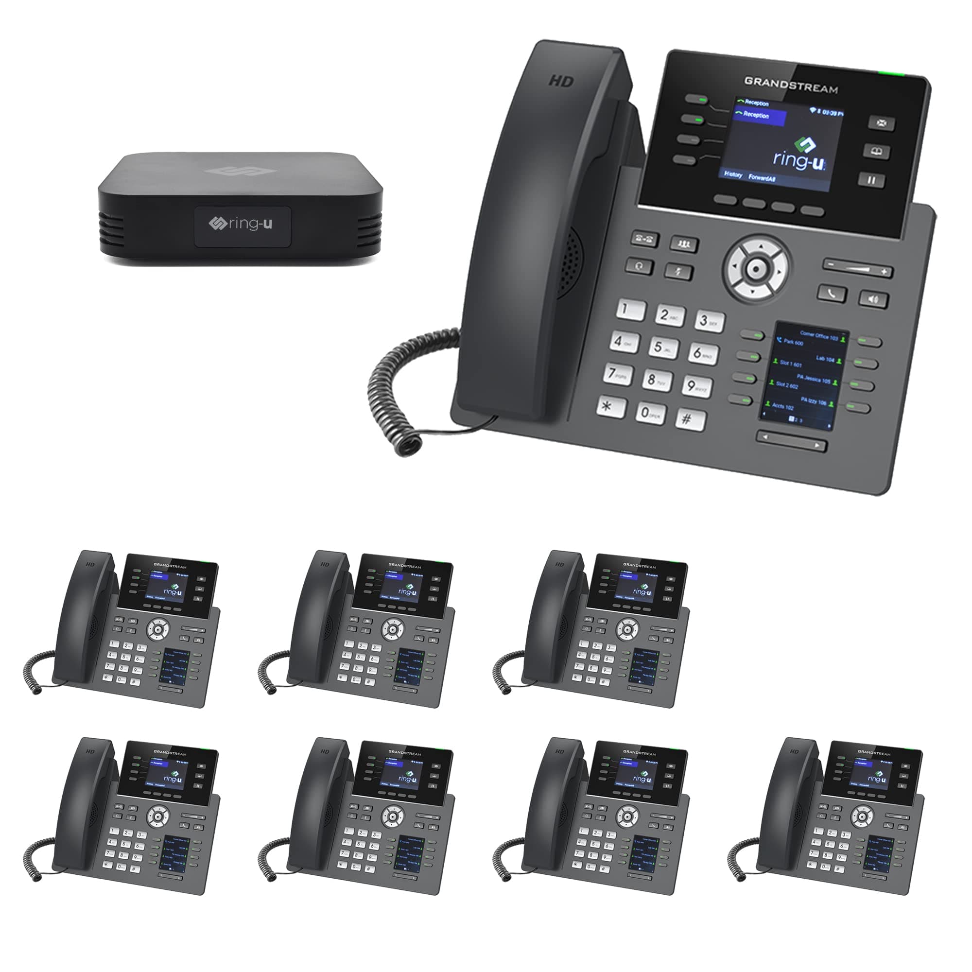 Ring-U Hello Hub Small Business PBX Phone System and Service VOIP Mega Bundle (Hello Hub + 8 Executive Phones with WiFi + Bluetooth) ring-u Telephone Service Required.