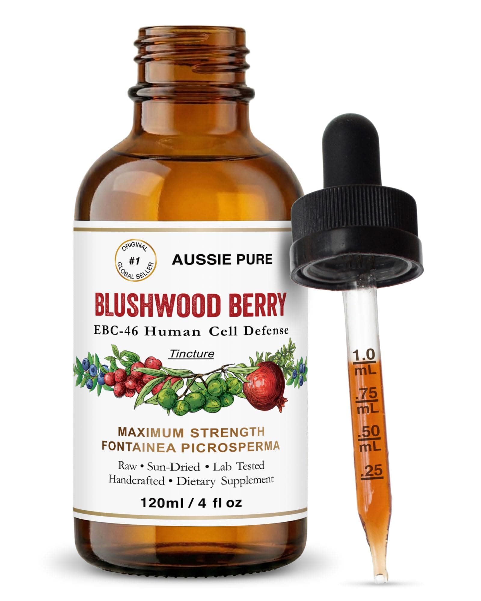 Blushwood Berry EBC-46 Maximum Strength Immune and Cell Support Tincture - Contains The Fruit and Seed - Gentle, Oral and Topical Alcohol-Free Formula - All Ages - One 120ML Bottle