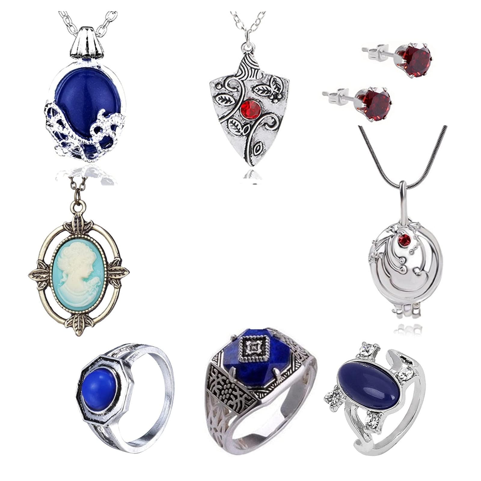 19 Set Replace The Vampire Daywalking Katherine Sapphire Crystal Pendant Necklaces Ring Earrings and 10 Pcs Vampire Stickers Movie Jewelry Set Cosplay For Fans