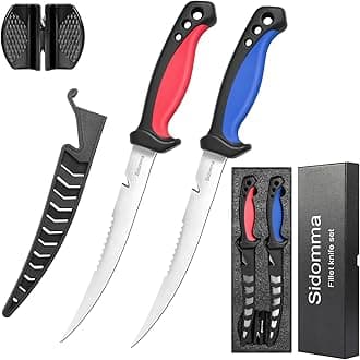 Sidomma 2 pcs Fishing Fillet Knife Set Stainless Steel 6.5 Inch Pro Fish Knife for Filleting, Fishing Gear, Fishing Tool Set, Fishing Sccessories Gifts for Men