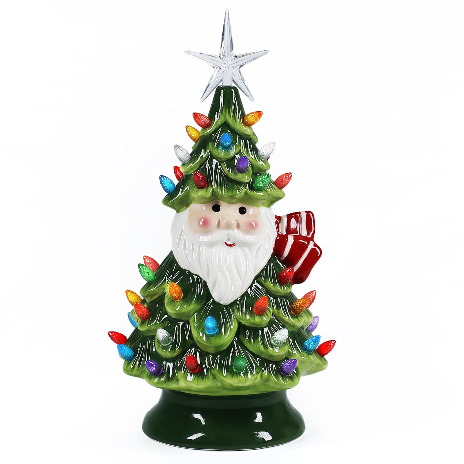 Sunnyglade 11" Ceramic Christmas Tree Tabletop Christmas Tree Lights with 50 Multicolored Lights and 1 Star Toppers for Table Top Desk Classic Series Xmas Decoration