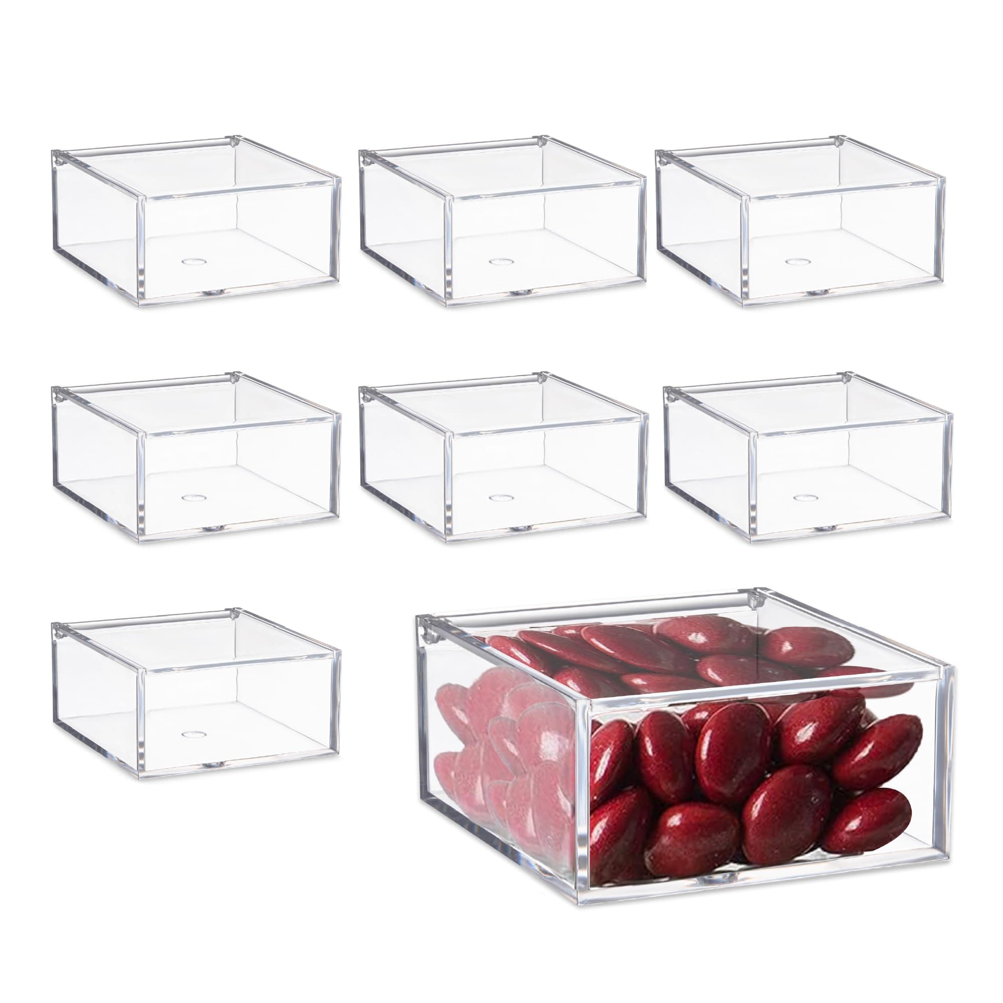 Hammont Clear Acrylic Box with Hinged Lid – Small Plastic Organizer for Office, Desk, Makeup, Crafts, Cotton Balls, Jewelry & More | 2.5"x2.5"x1" (8 Pack)