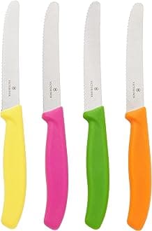 Victorinox4.5 Inch Utility Knife Set | Razor Sharp Serrated Edge, Ergonomic Fibrox Pro Handle, Four (4) Pack, Multi Colored