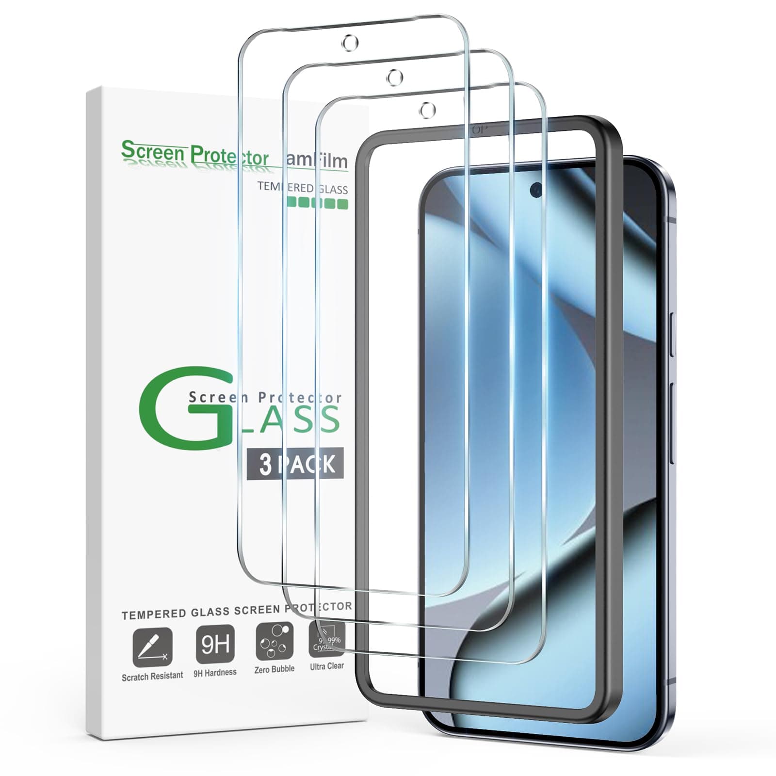 amFilm Designed for Google Pixel 10 Pro Pixel 10/9 / 9 Pro 6.3" Screen Protector 2025/2024 Tempered Glass, Ultrasonic Fingerprint Compatible, Easy Installation Frame, Anti Scratch, Bubbles-Free,3