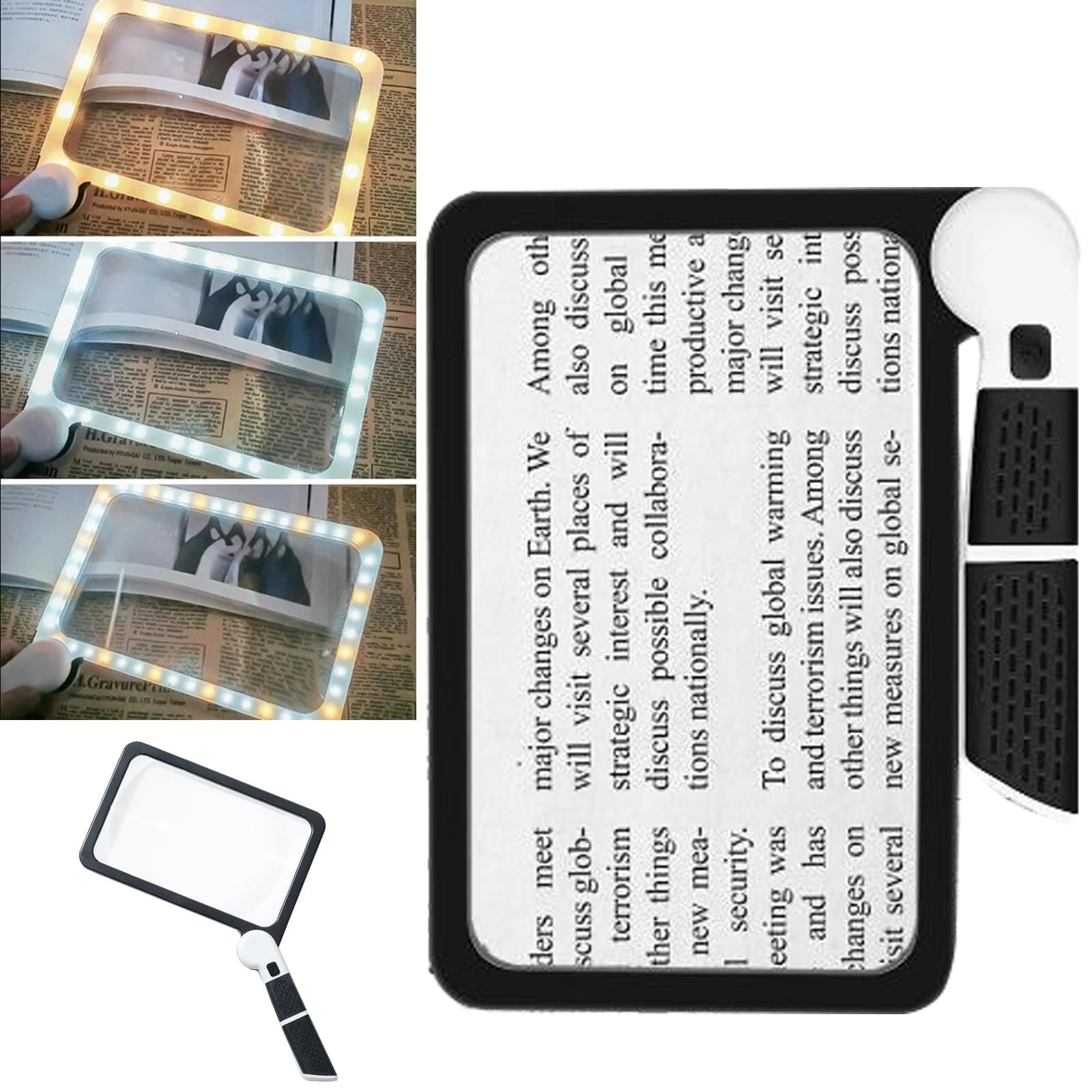 Full-Page 5X Magnifying Glass with Light for Reading,Folding Handheld Large Magnify Lens Illuminated Lighted Magnifier with 48LED Cold & Warm Light (3 Modes) for Seniors Low Vision Reading