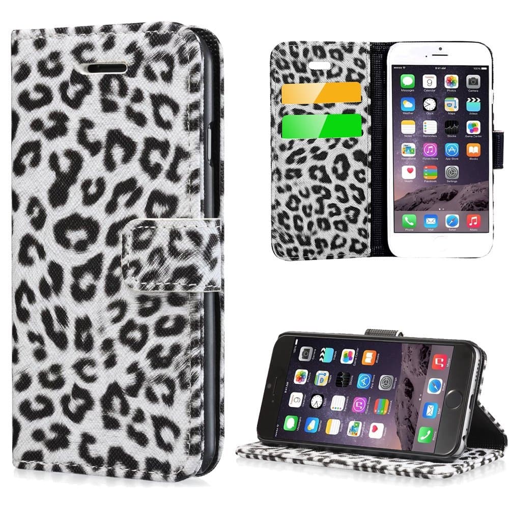 PASONOMI iPhone 6 Plus Case, Leopard Leather Wallet Flip Cover Stand Case for Apple iPhone 6 + iPhone 6 Plus 5.5 inch (5.5") (Grey)