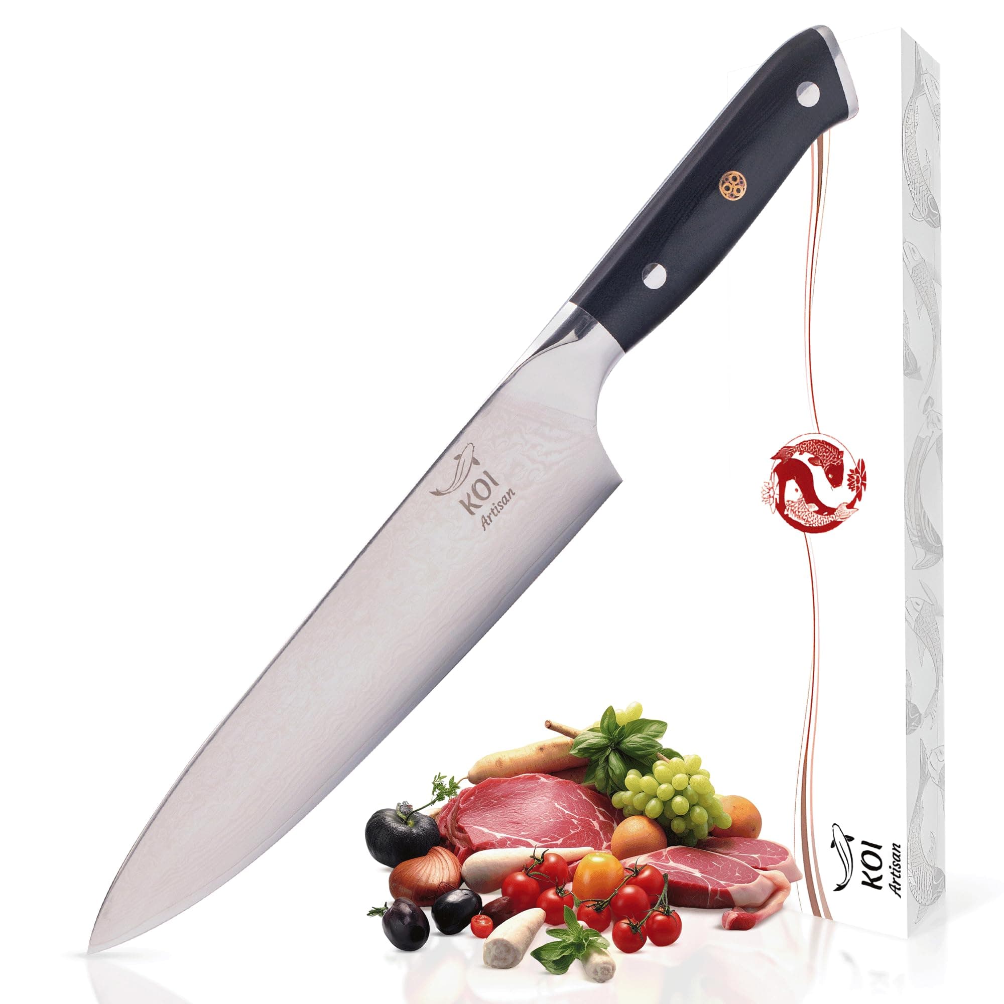 Damascus Chef Knife - 8 Inch Razor Sharp Blade - Premium Kitchen Knives in Gift Box – Japanese Knifes VG10 Super Steel - Stain and Corrosion Resistant