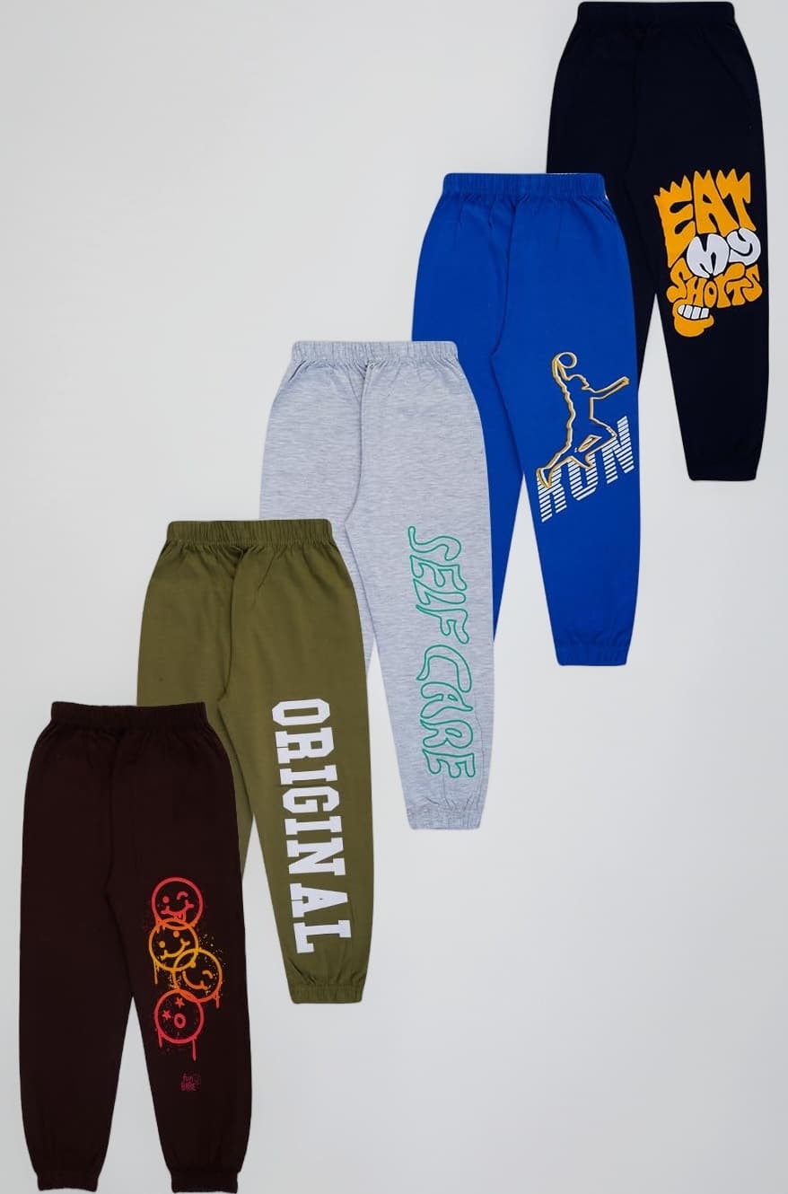 - Boy's Cotton Regular Fit Printed Track Pants (Pack fo 5)