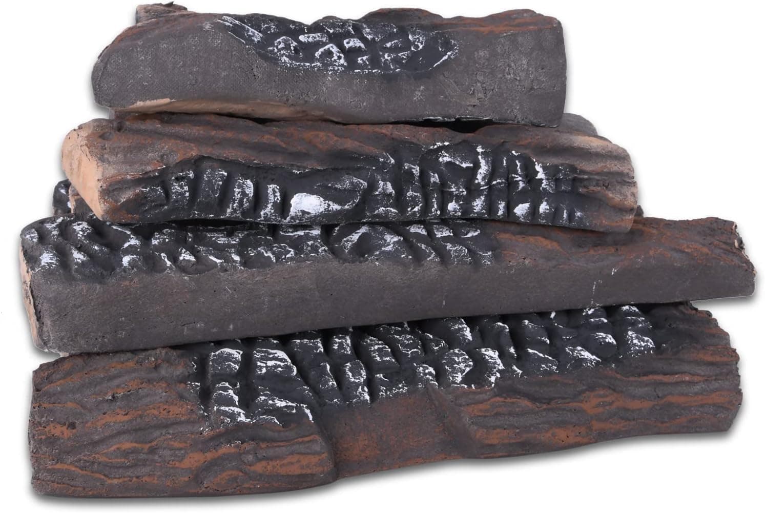 Gas Logs, 10 Piece Ceramic Log for Fireplace and Fire Pit, Heat Resistant Realistic Logs, Stackable Fake Log Set - Gas, Propane, Electric Fireplace Indoor Insert