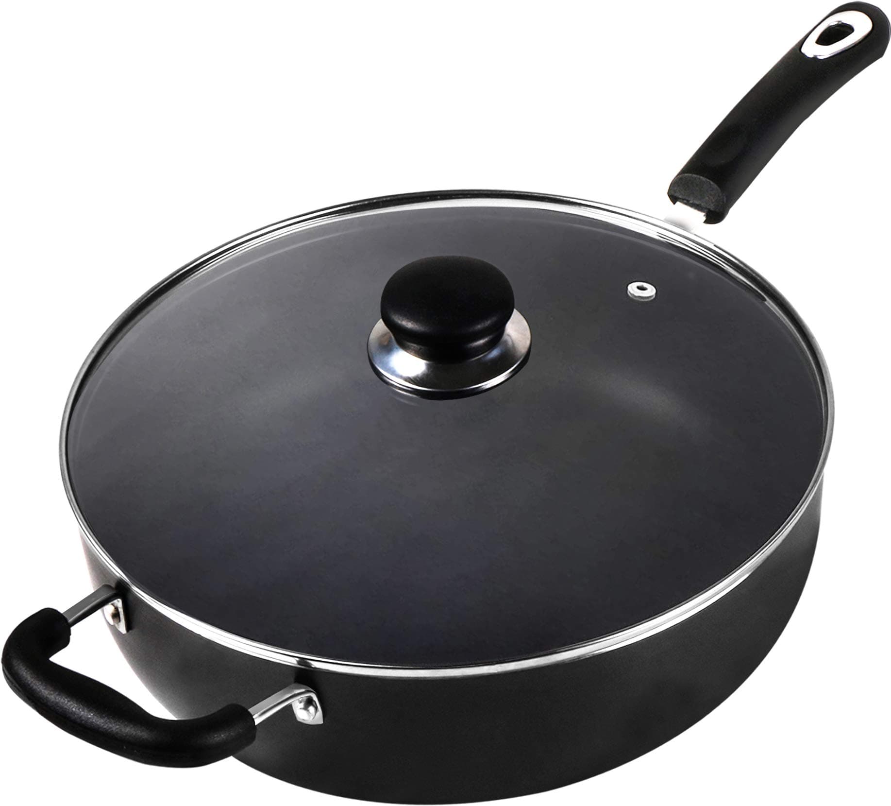 Utopia Kitchen 11 Inch Nonstick Skillet - Deep Frying Pan - 4.6 Quart Sauté Pan - Aluminum Jumbo Cooker with Glass Lid - Dishwasher Safe
