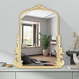 Vintage Wall Mirror, 20"x16" Wall Mounted Bedroom Mirror, Arch Bathroom Mirror, Vanity Mirror for Wall, Living Room Dressing Room Entryway Hallways, Hanging or Leaning, Gold