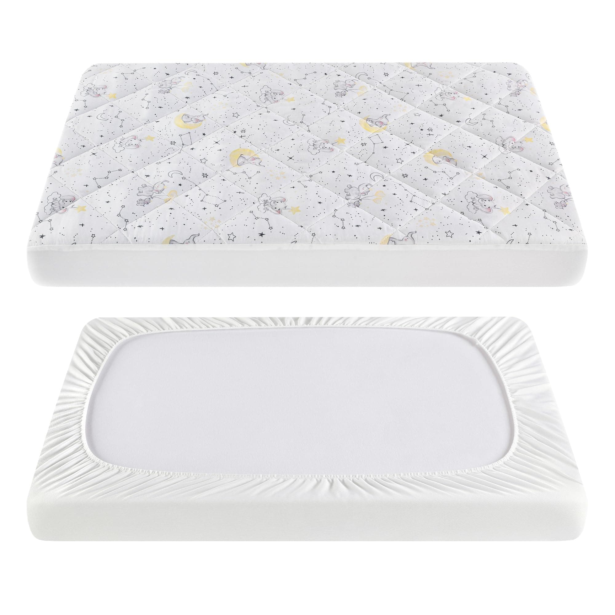 TILLYOUCloudy Soft Pack N Play Sheets Fitted Quilted, Breathable Thick Play Yard Playpen Sheets, 39"x27" Fits Mini/Portable Crib Mattress,Sky Elephant