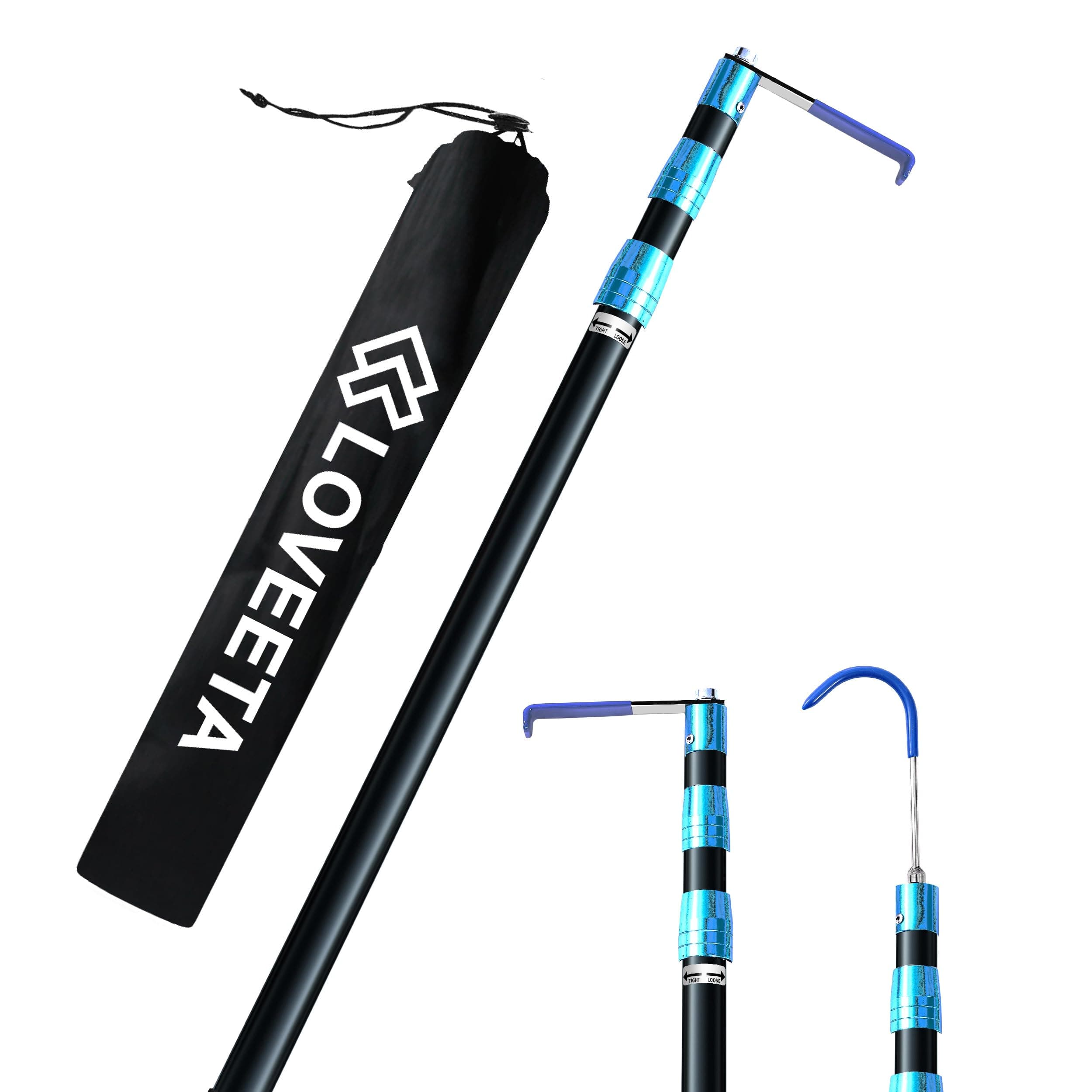 6.3 Ft Cargo Grabber Reach Retriever Tool - 2.0 New Upgraded Extendable Pickup Truck Bed Accessories, Multi-Use Truck Bed Reach Tool (Jet Black) - 2 Hooks