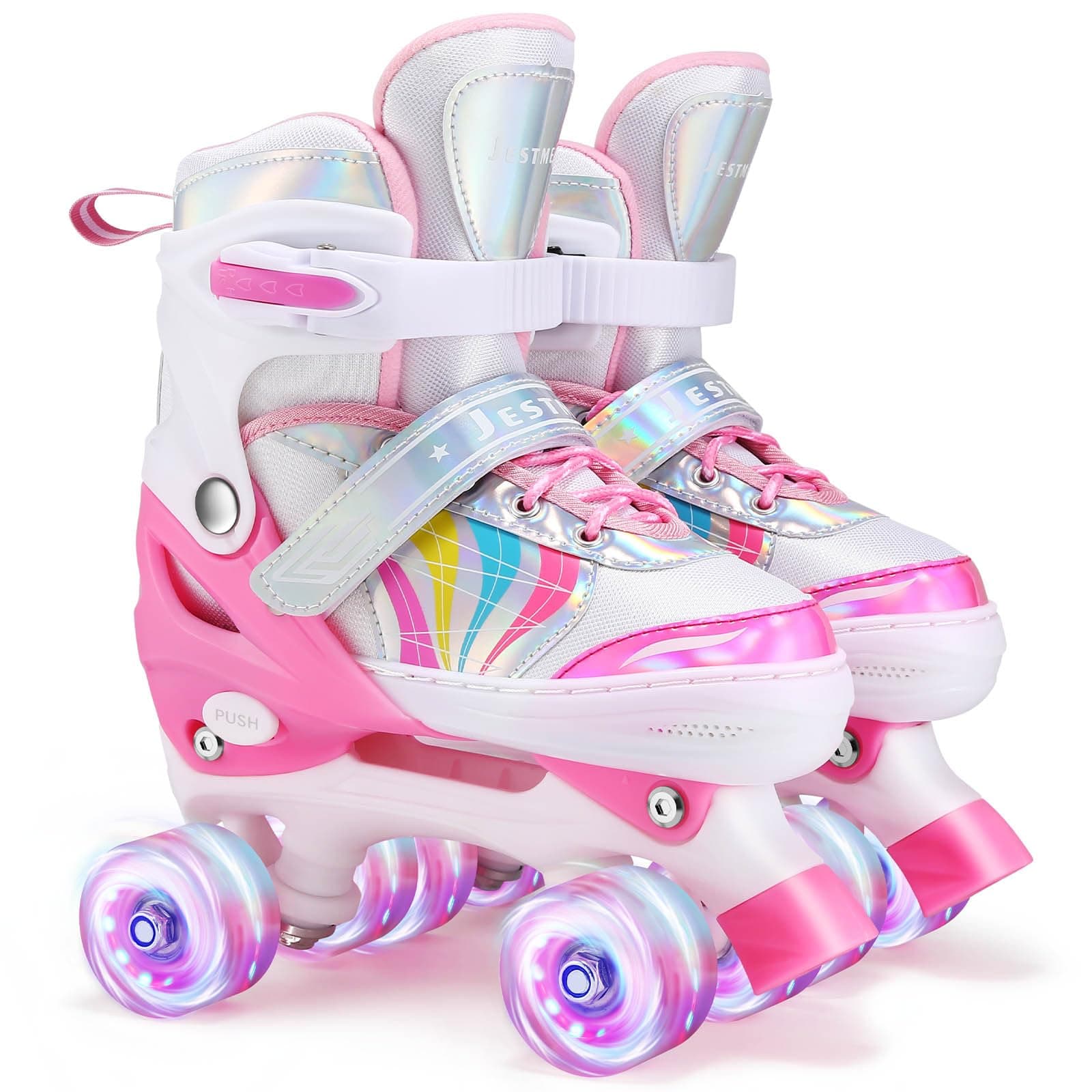 Roller Skates for Kids Adjustable Quad Skates 4 Size Adjustable and light up wheels Roller skates for girls boys.