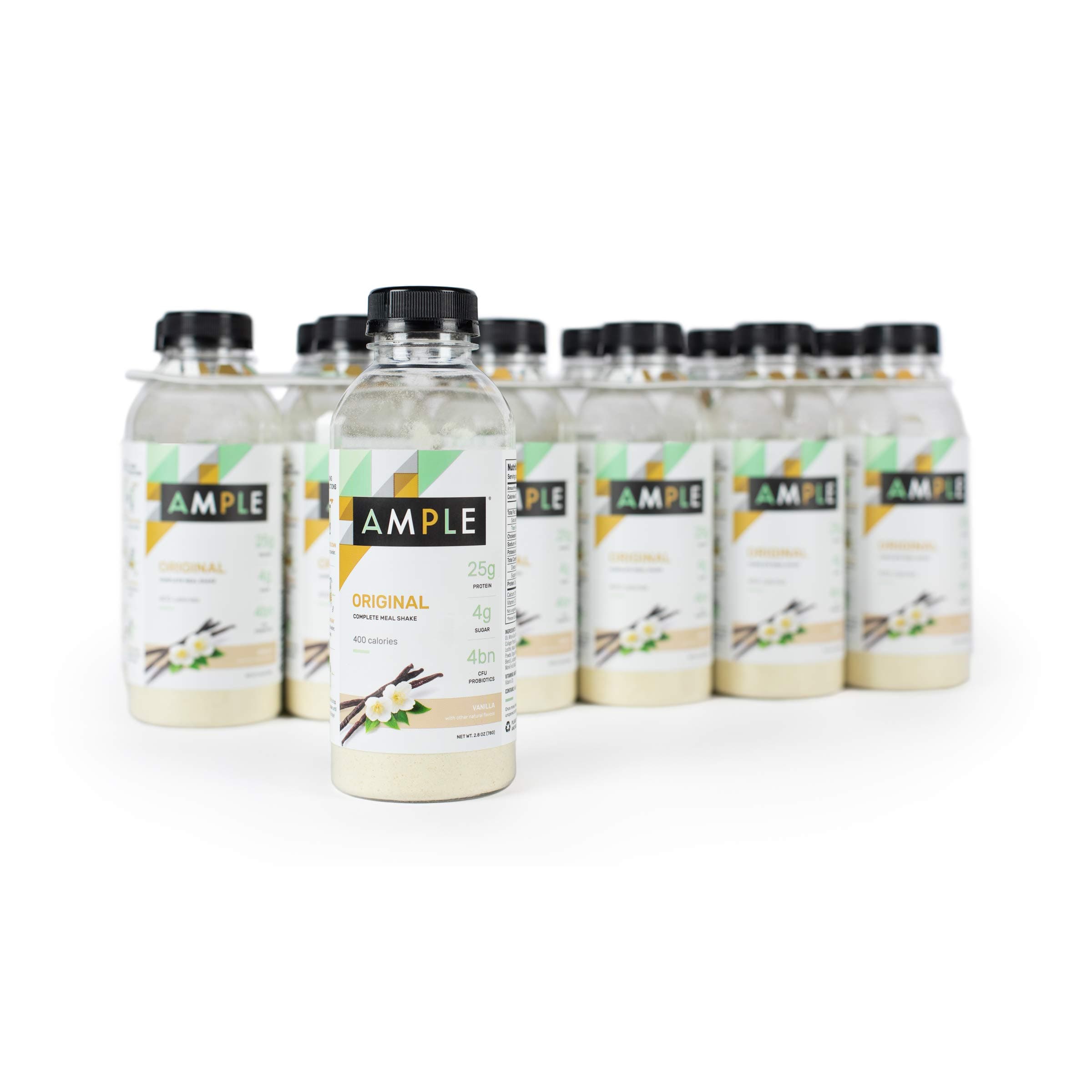 Ample - Meal Replacement Shake in a Bottle, (Pack of 12) Meals, Regular 400 Calories, Made with Natural Real Food Ingredients - Vanilla
