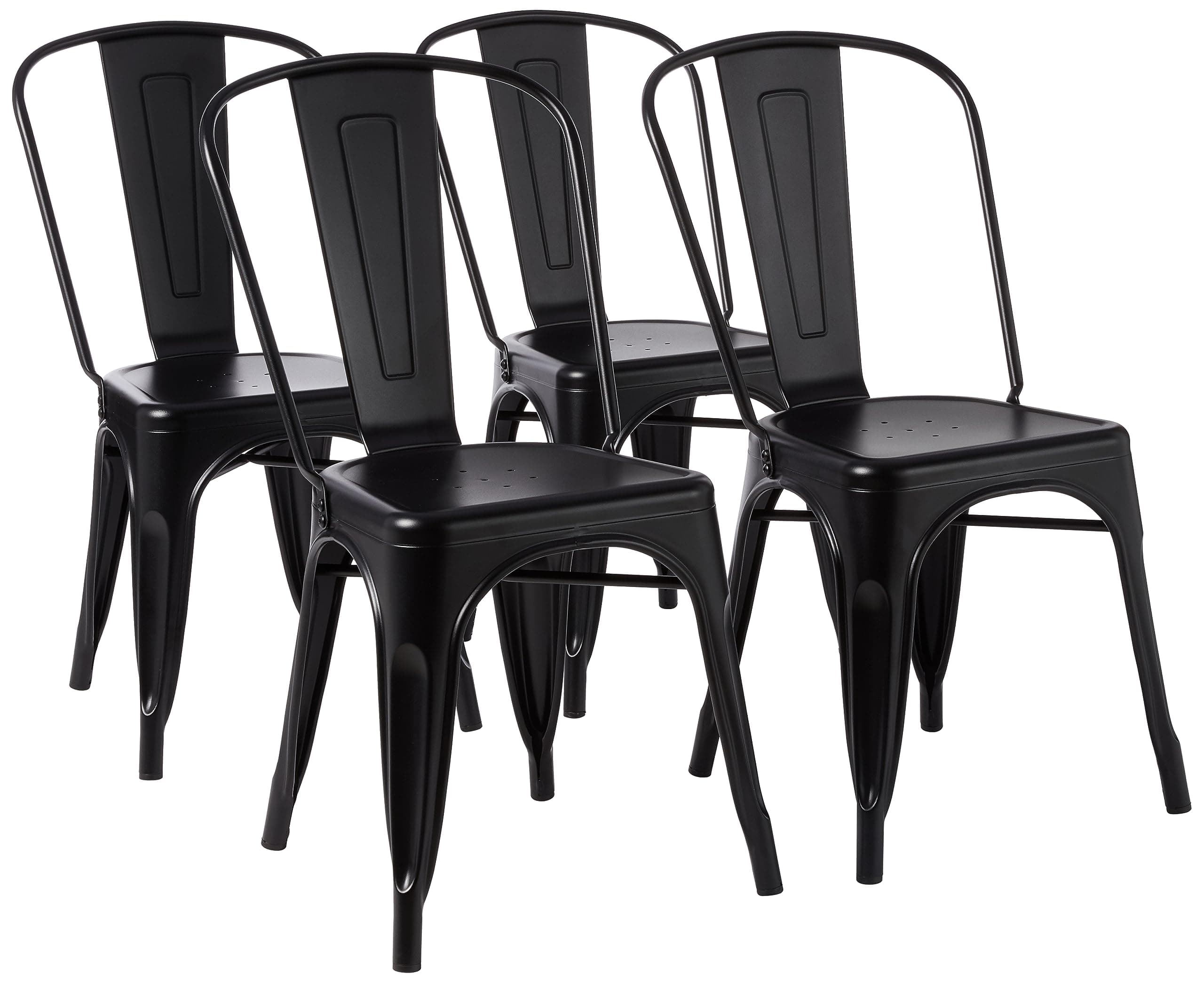 Amazon Basics Set of 4 Black Metal Dining Chairs, with Backrest, Stackable, Bistro, Kitchen, Indoor & Outdoor, 51 x 43 x 85 cm